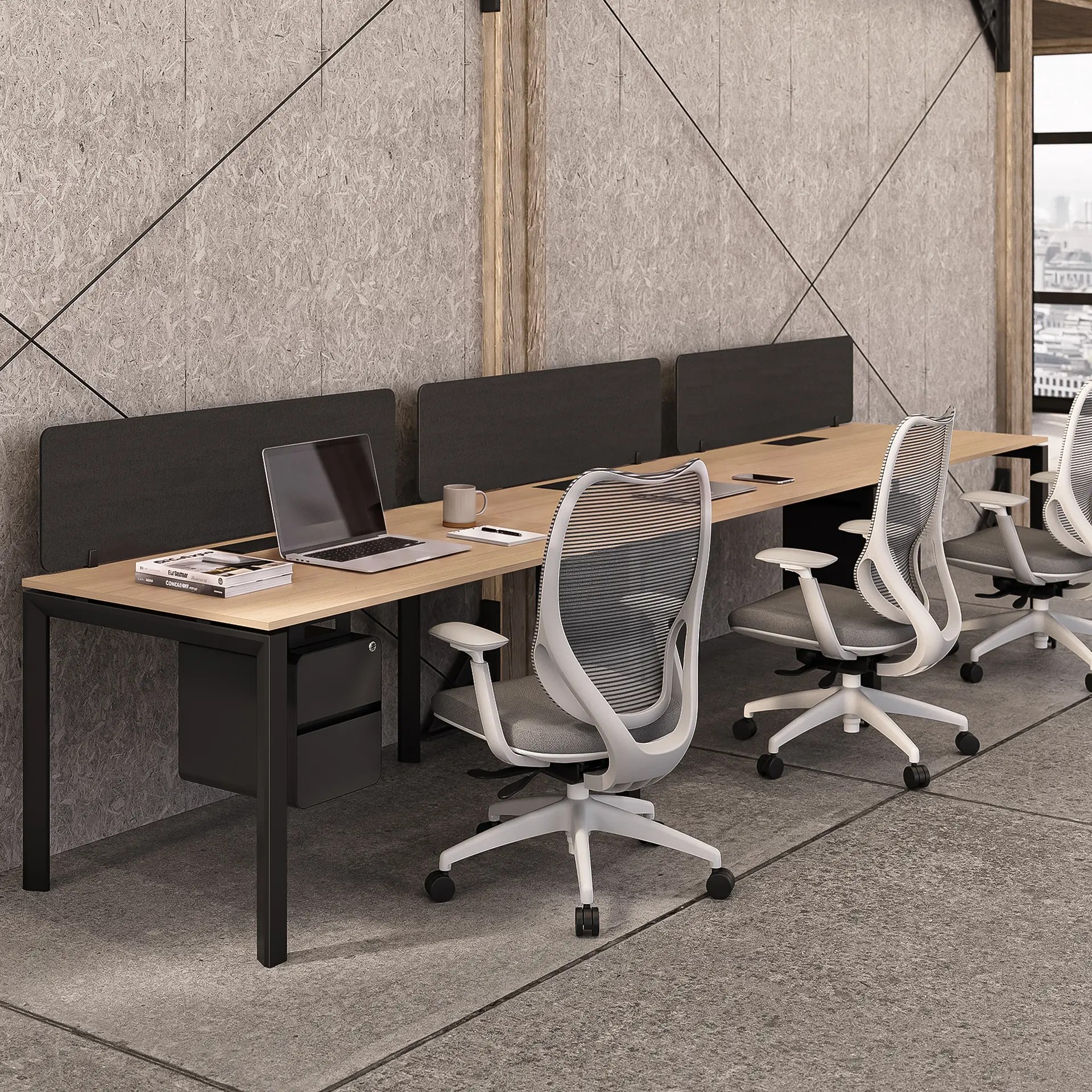 Eco U Series Cluster of 3 Side By Side Workstation