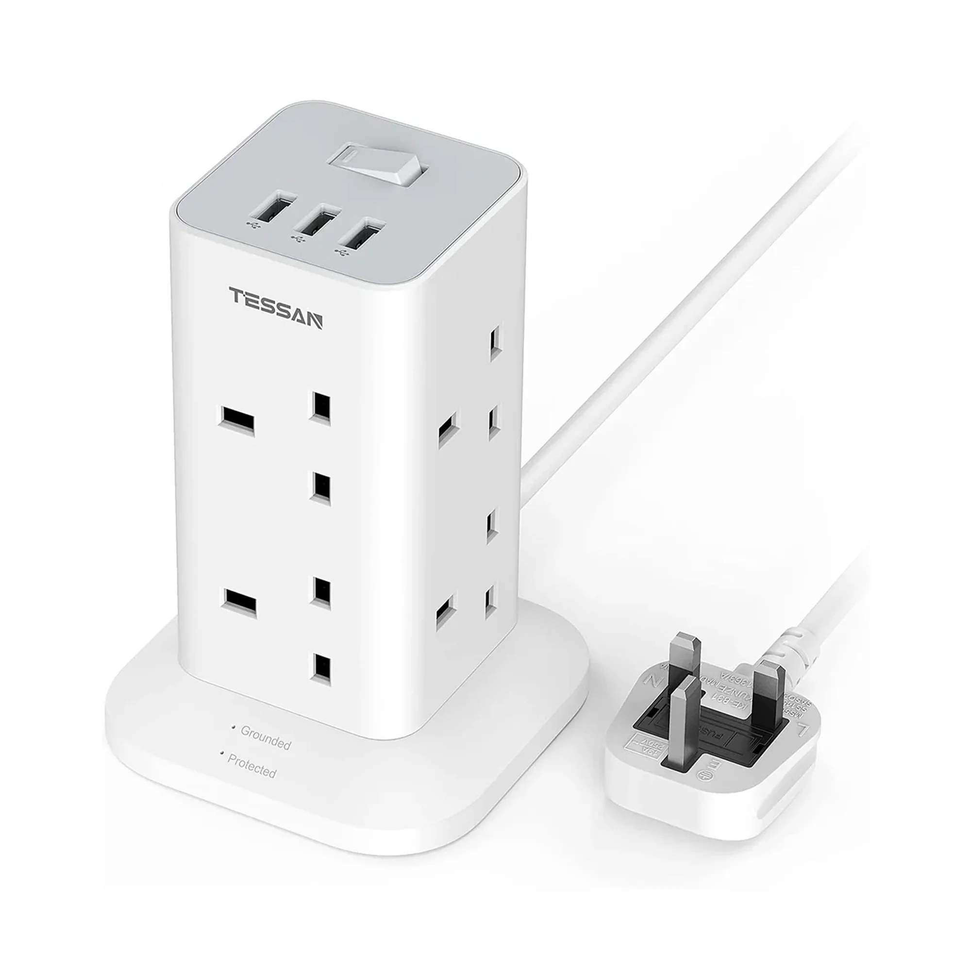 TESSAN Power Strip Tower 8 AC ports and 3 USB slots 2M - Image 2