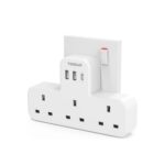 TESSAN Plug Extension 3 Way Plug Adapter UK with Multi USB Plug