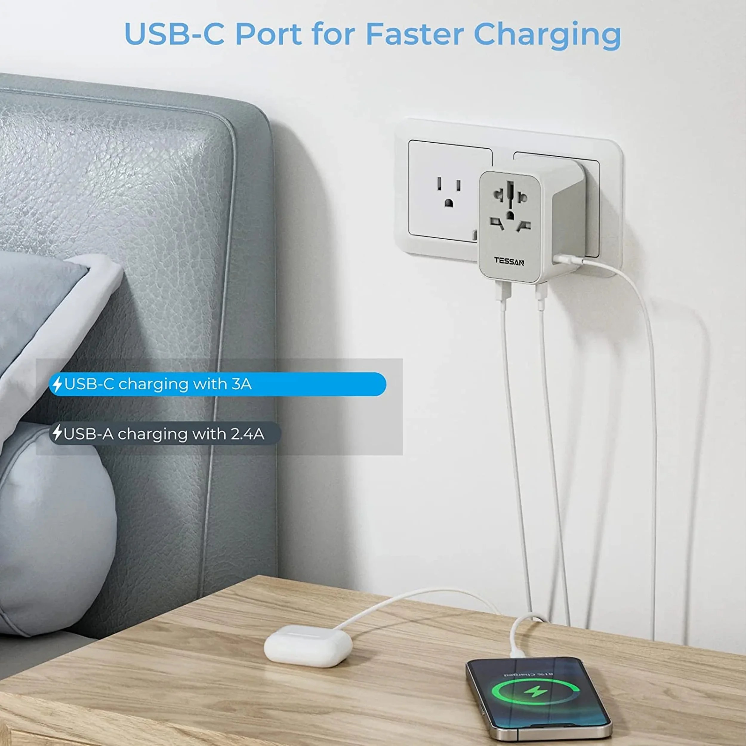 Worldwide Travel Plug Adaptor with 1 AC outlet 5 USB Ports - Image 5