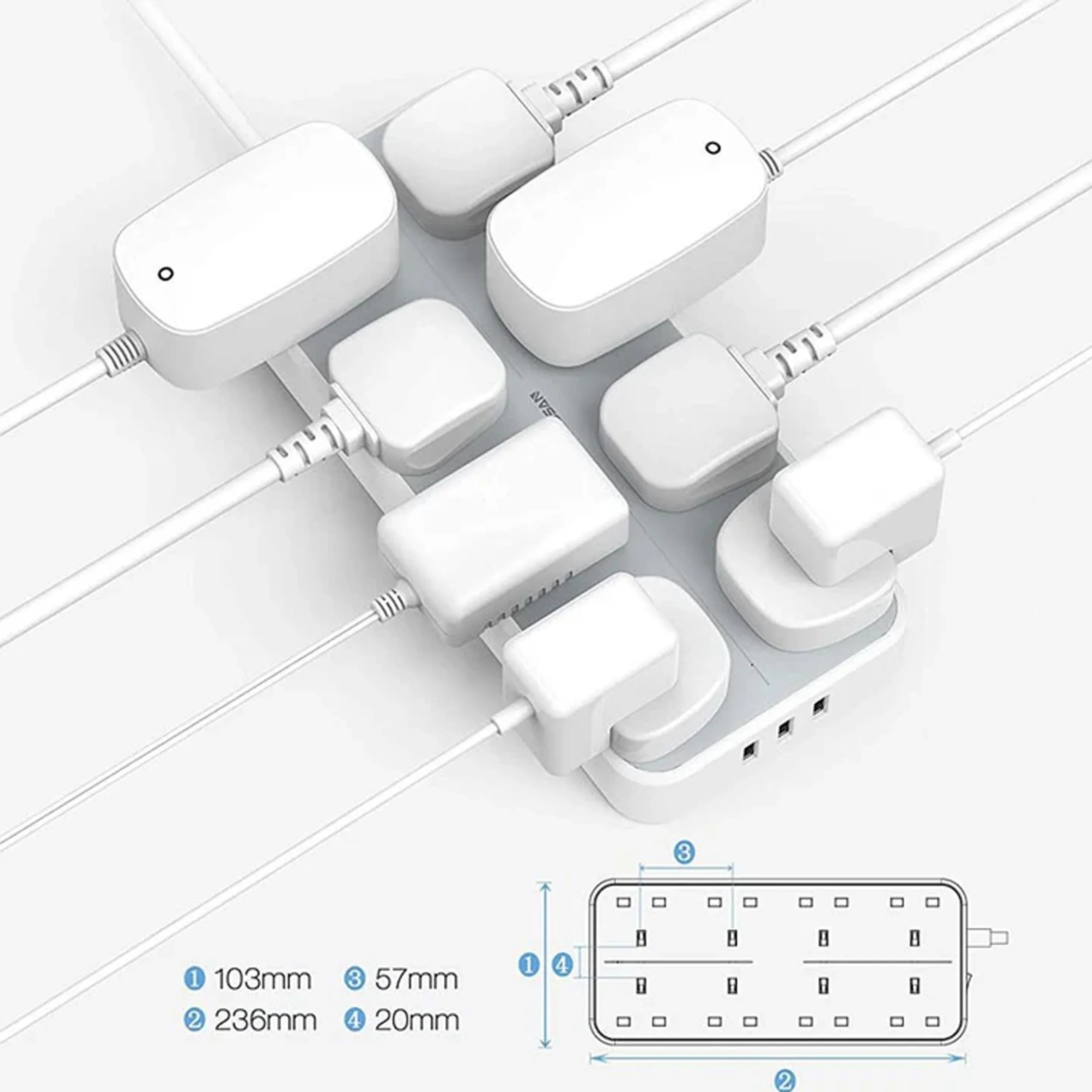 TESSAN Extension Lead, 8 Way Multi Plug Extension With 3 Usb Slots, 2M Cable, Wall Mounted Power Strip Socket For Home, Office - Image 2
