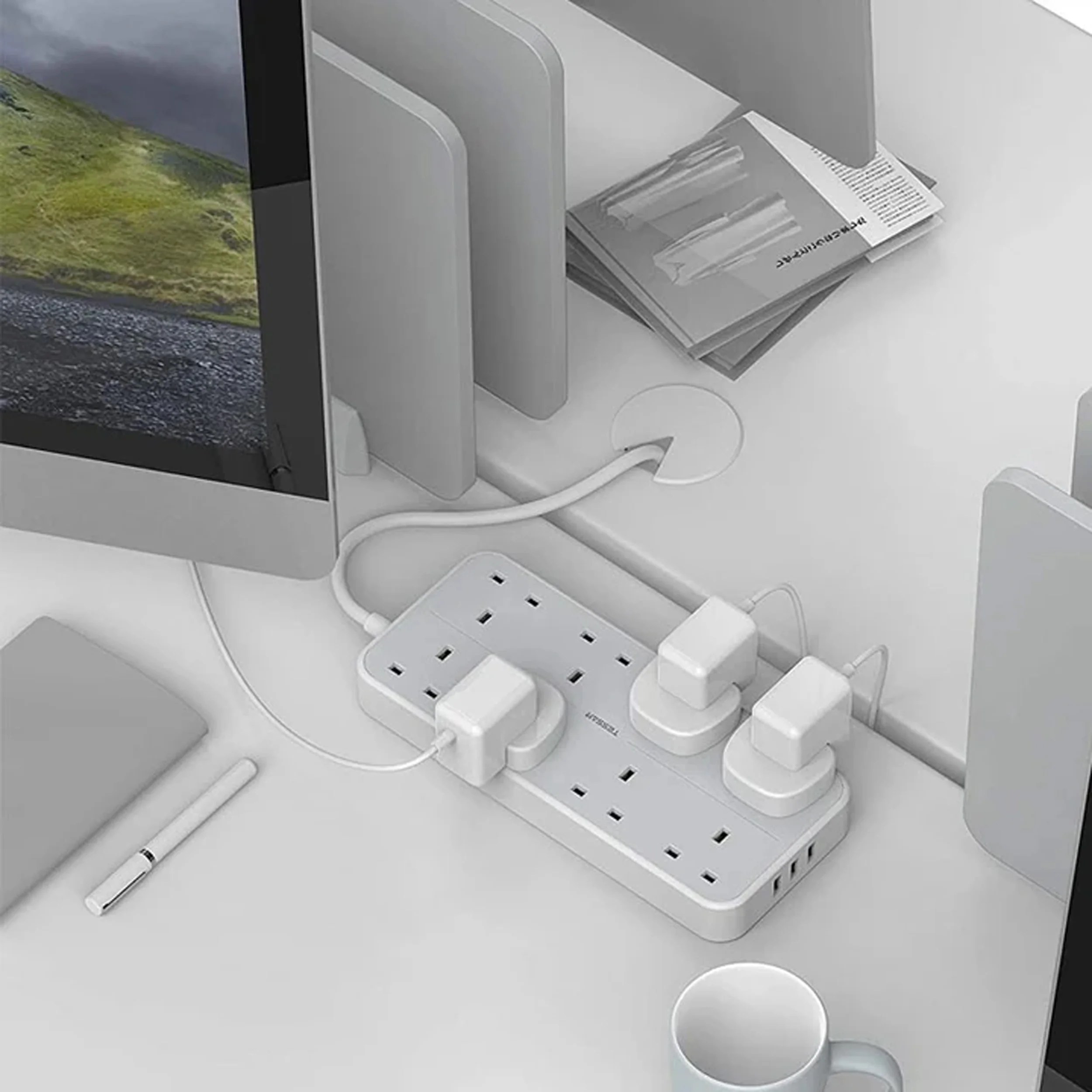 TESSAN Extension Lead, 8 Way Multi Plug Extension With 3 Usb Slots, 2M Cable, Wall Mounted Power Strip Socket For Home, Office - Image 4