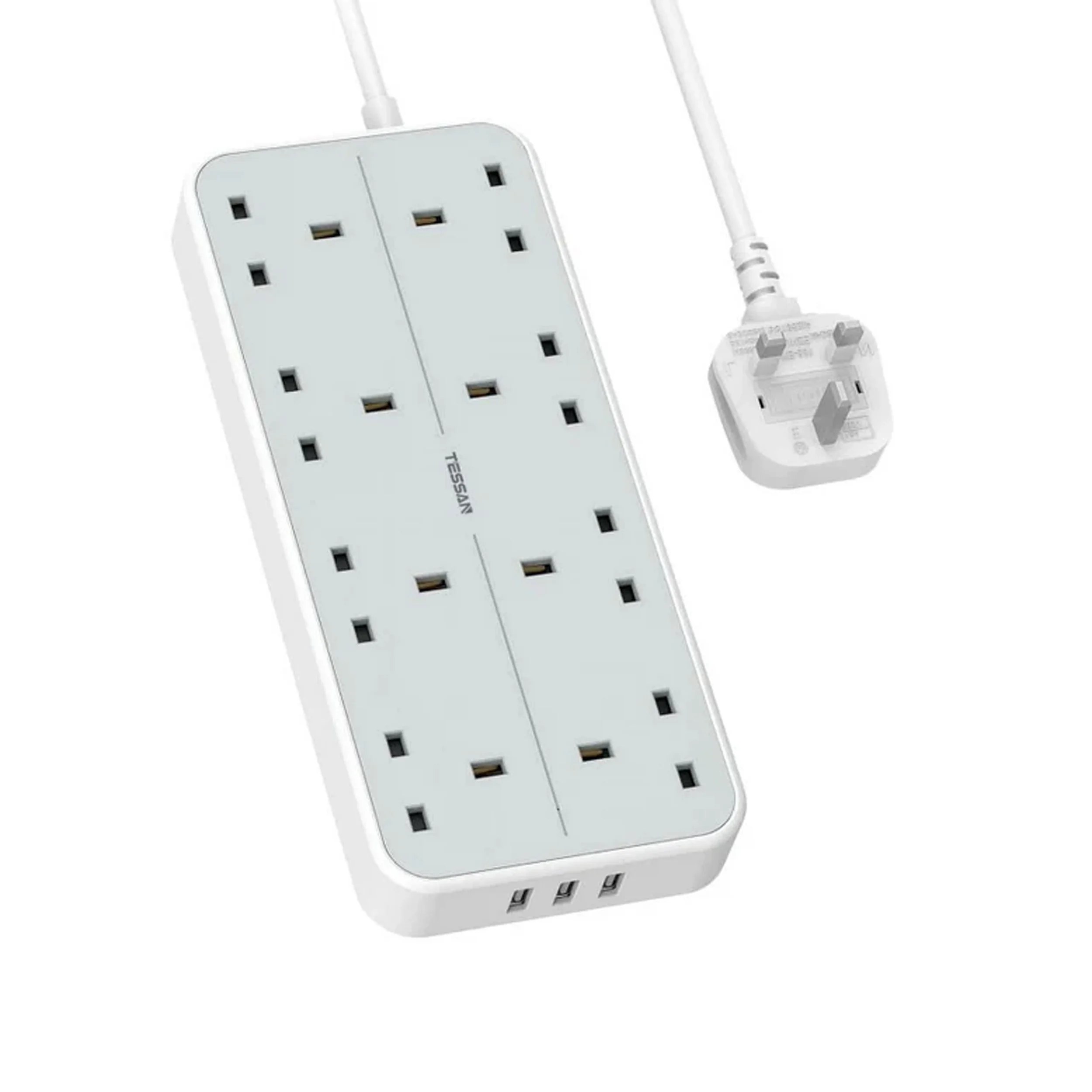 TESSAN Extension Lead, 8 Way Multi Plug Extension With 3 Usb Slots, 2M Cable, Wall Mounted Power Strip Socket For Home, Office - Image 5