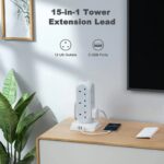 TESSAN Tower Plug Extension 12 Way Multi Plug Socket 3 USB Ports with 2M Cable