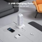TESSAN Tower Plug Extension 12 Way Multi Plug Socket 3 USB Ports with 2M Cable