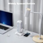 TESSAN Tower Plug Extension 12 Way Multi Plug Socket 3 USB Ports with 2M Cable
