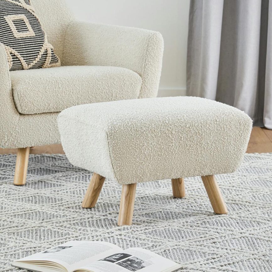 Gabriola 23" Ottoman - Ivory Bouclé