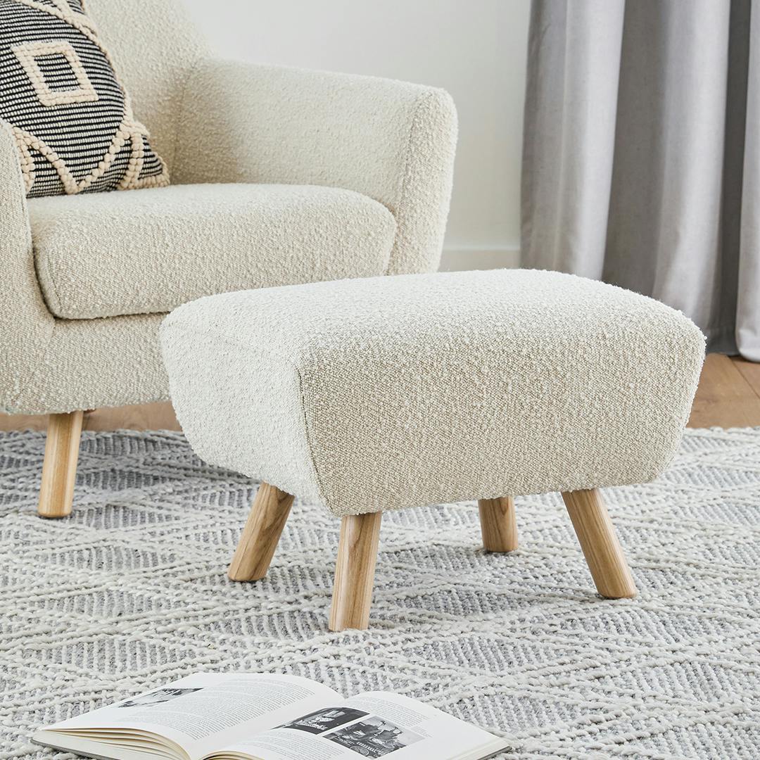 Gabriola 23" Ottoman - Ivory Bouclé