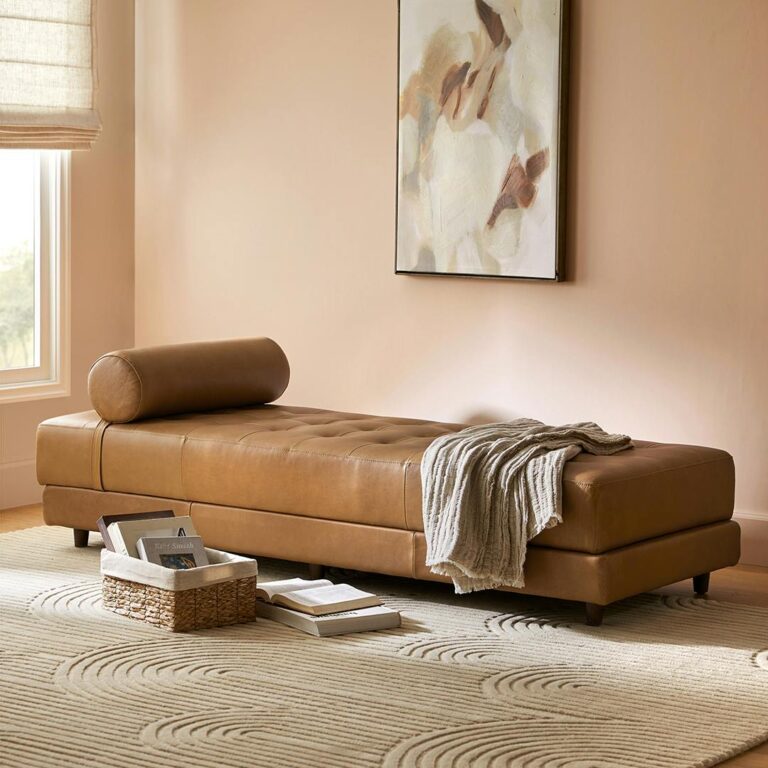 Sven 79" Tufted Leather Chaise Lounge - Charme Tan