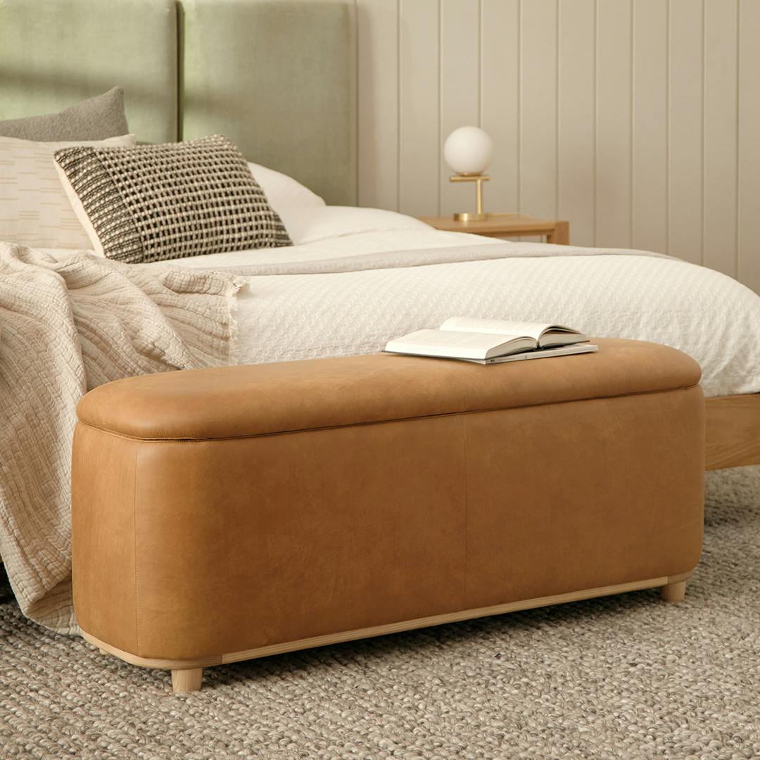 Maribo 48" Leather Storage Ottoman - Rawhide Tan