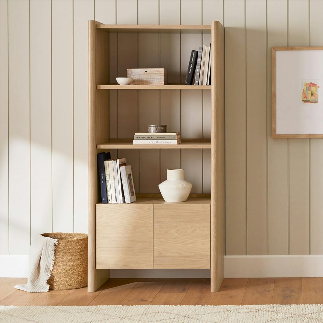 Torme 34" Bookcase with Storage, Tall - White Oak