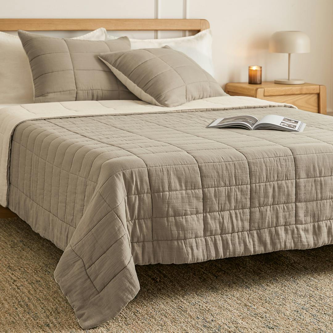 Leni Queen Cotton Gauze Quilt - Duo Taupe