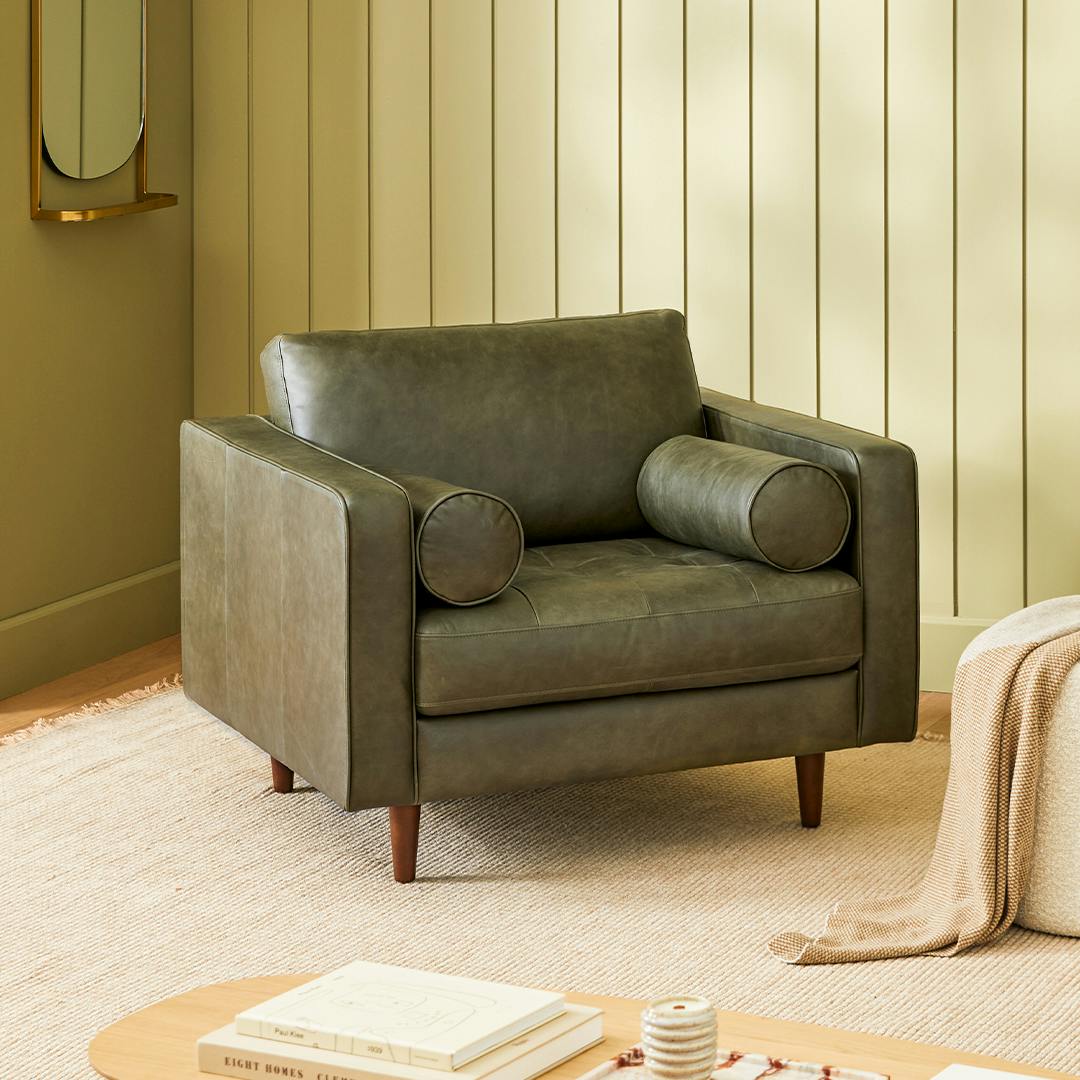 Sven 42" Tufted Leather Lounge Chair - Charme Green