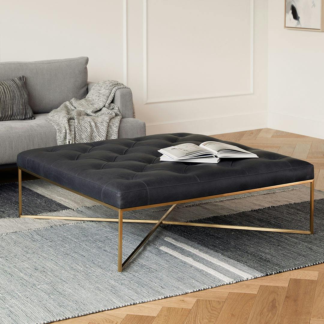 Tablet 47" Leather Square Ottoman - Charme Black