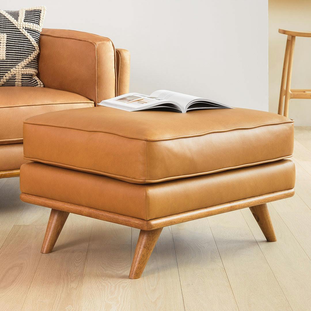 Timber 31" Leather Ottoman - Charme Tan