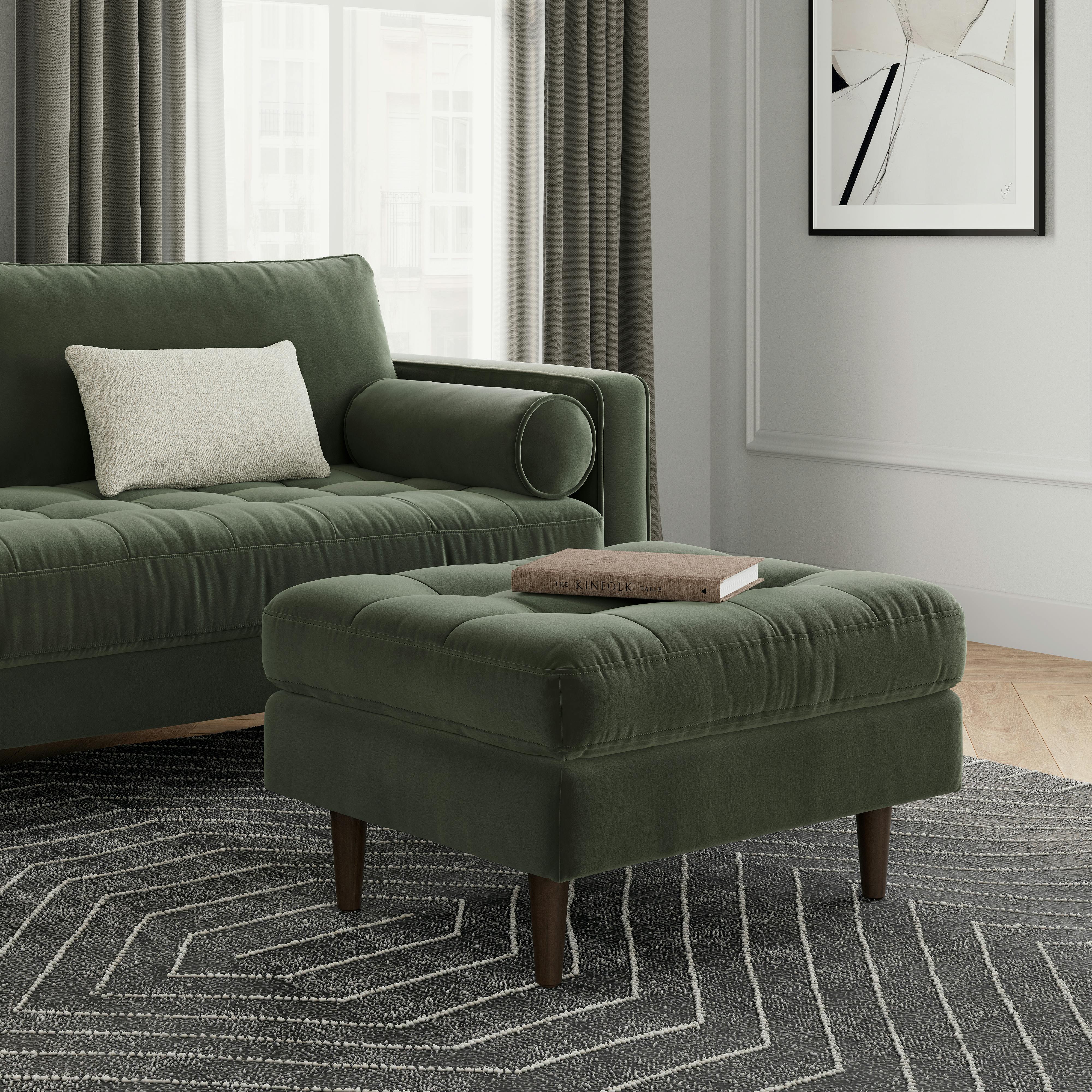 Sven 30" Velvet Ottoman - Plush Pacific Green
