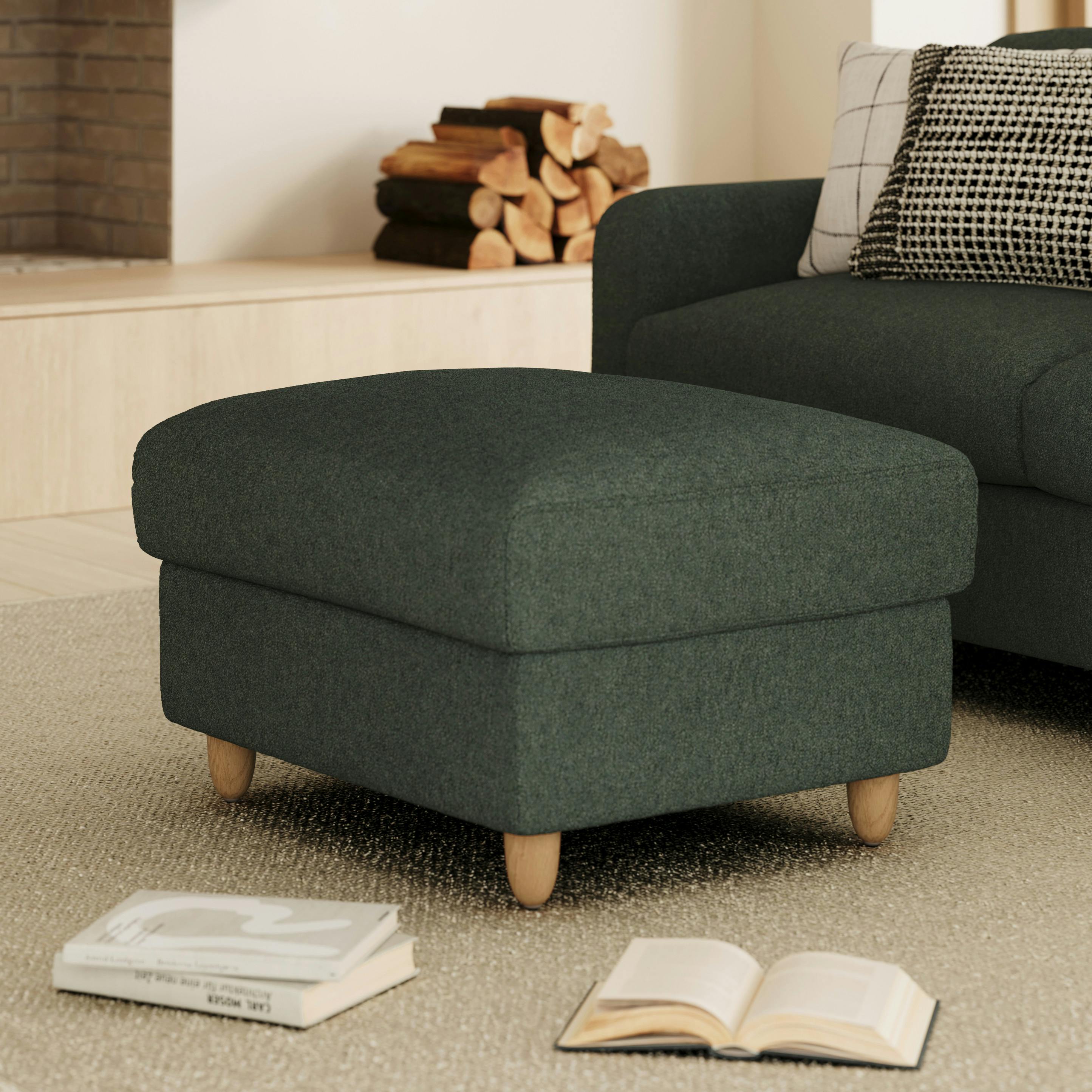Vati 33" Storage Ottoman - Natural Oak and Green Wool Bouclé
