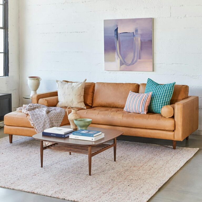 Sven 100" Tufted Leather Left Sectional - Charme Tan