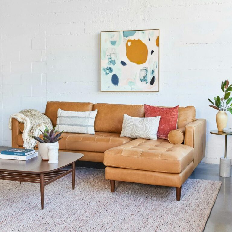 Sven 100" Tufted Leather Right Sectional - Charme Tan