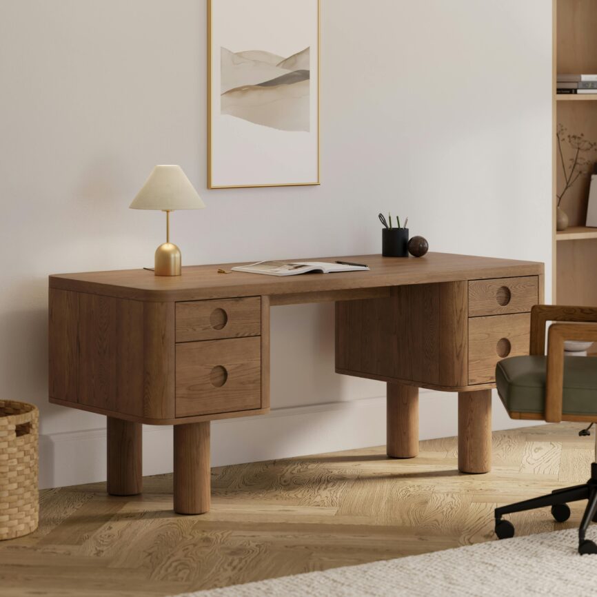 Adel 66.5" Desk - Smoked Oak