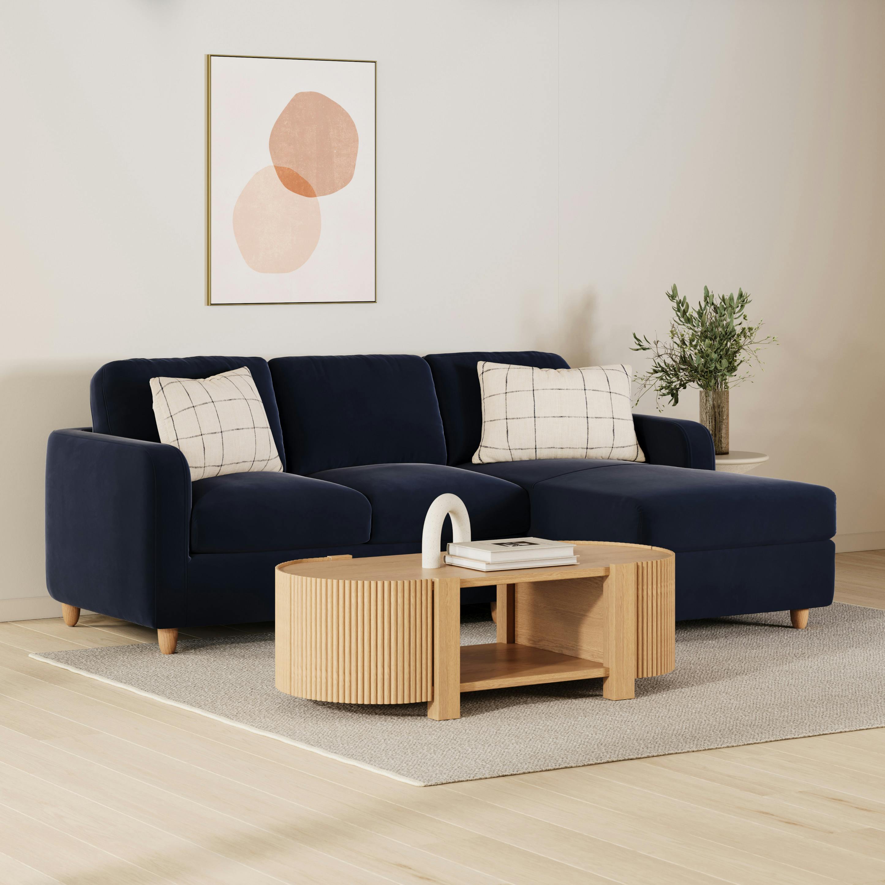 Vati 90.5" Velvet Right Storage Sectional - Natural Oak and Hale Ink