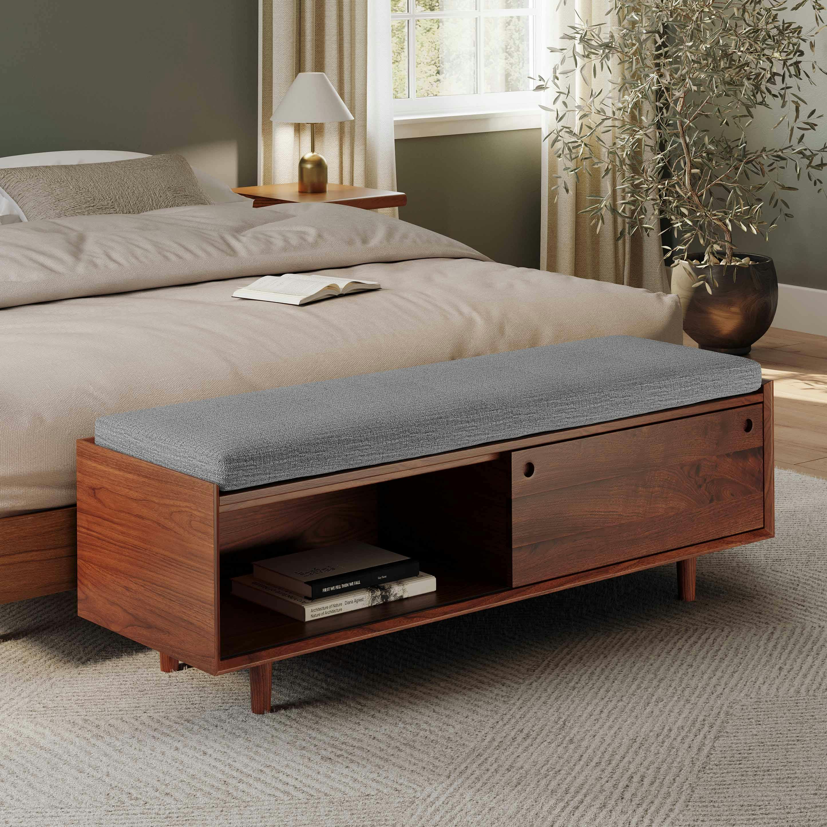 Nederin 55.5" Storage Bench - Walnut and Pebble Gray