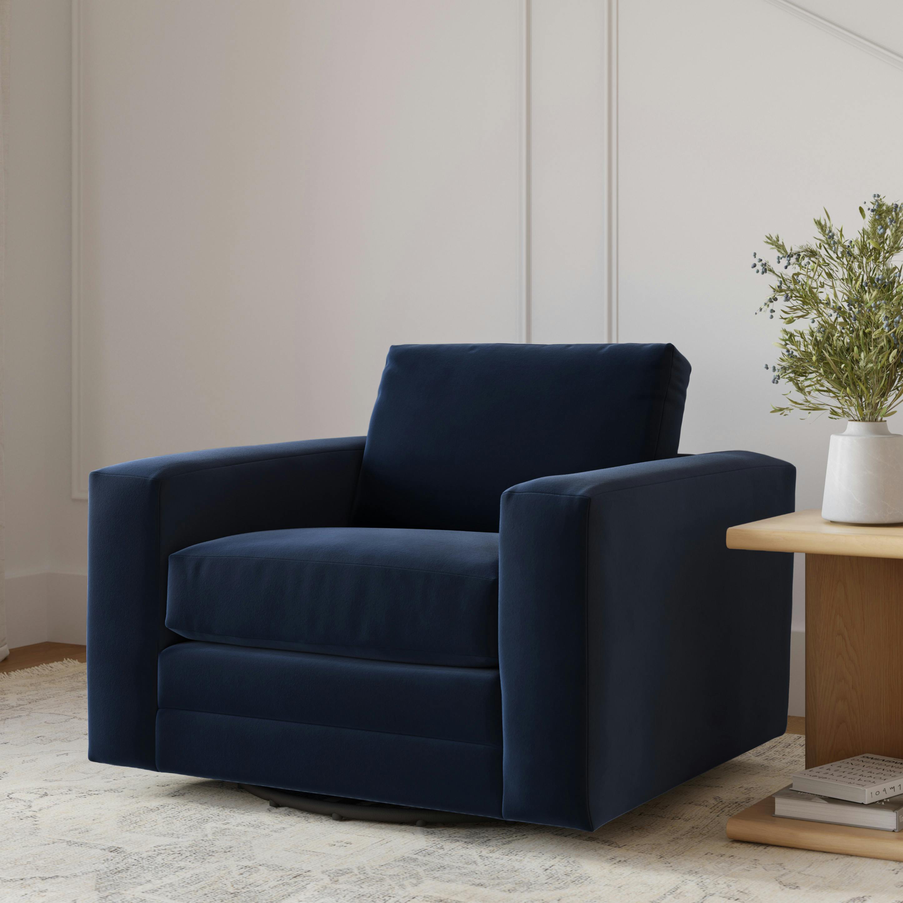 Riley 42" Grand Velvet Swivel Chair - Hale Ink