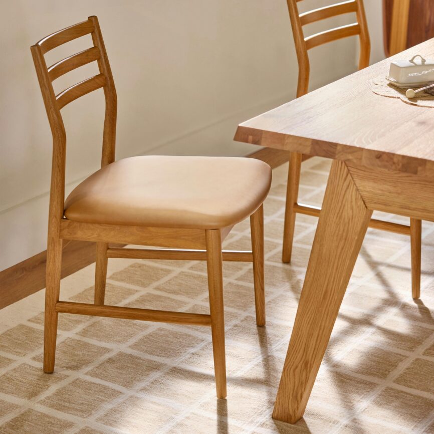 Wosla Leather Dining Chair - Oak and Taos Tan