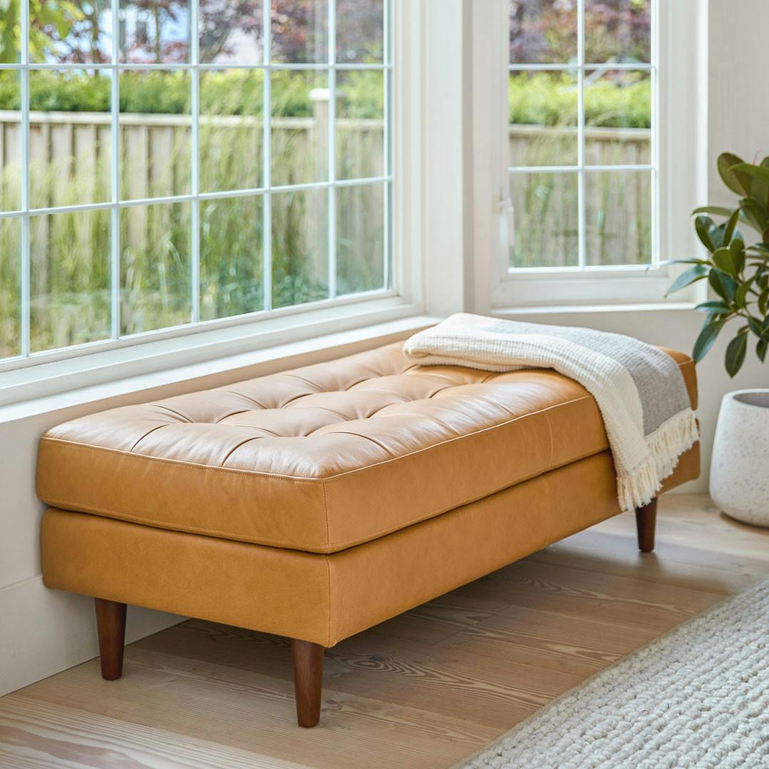 Sven 56" Tufted Leather Bench - Charme Tan
