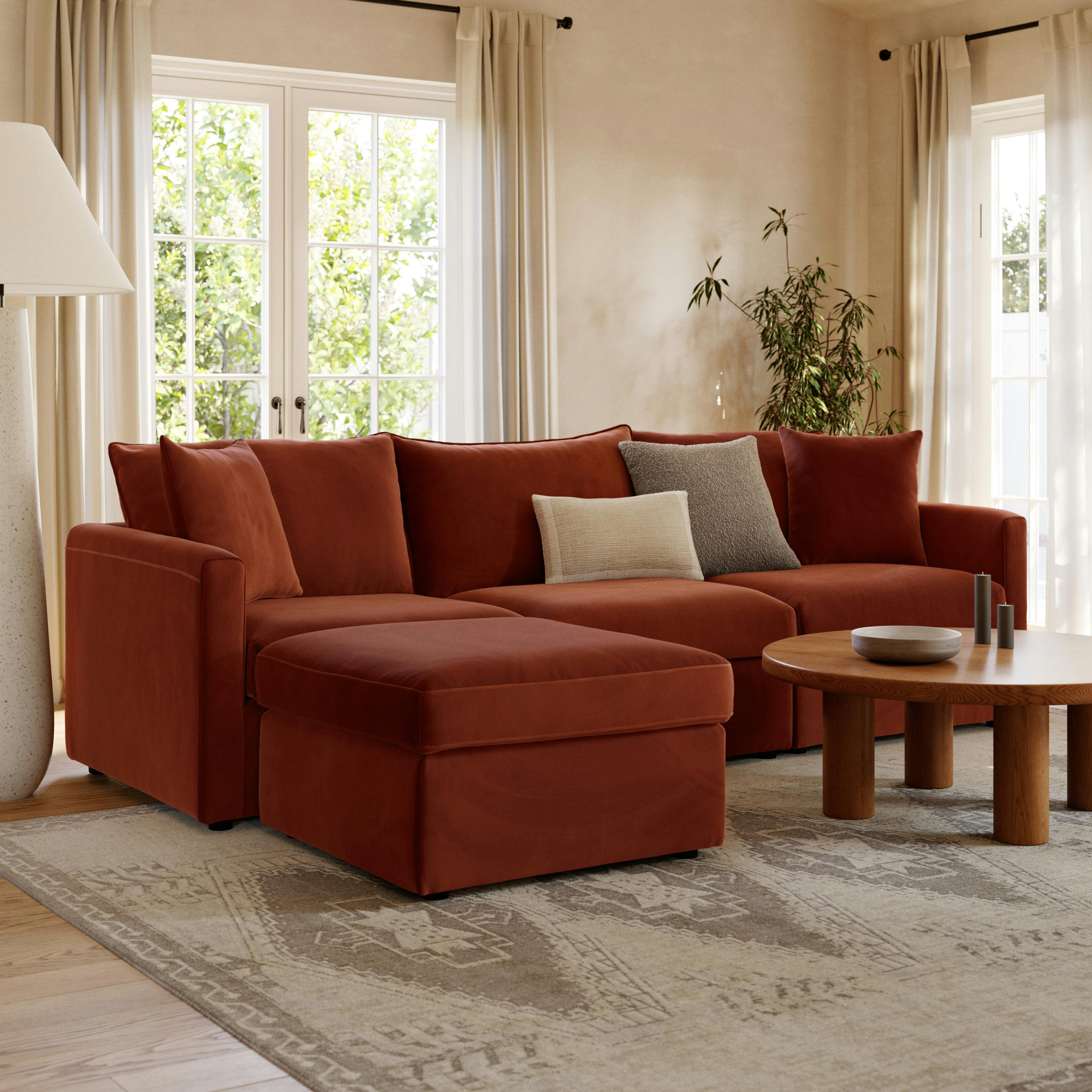 Lenae 104" Velvet Reversible Modular Sectional - Hale Rust