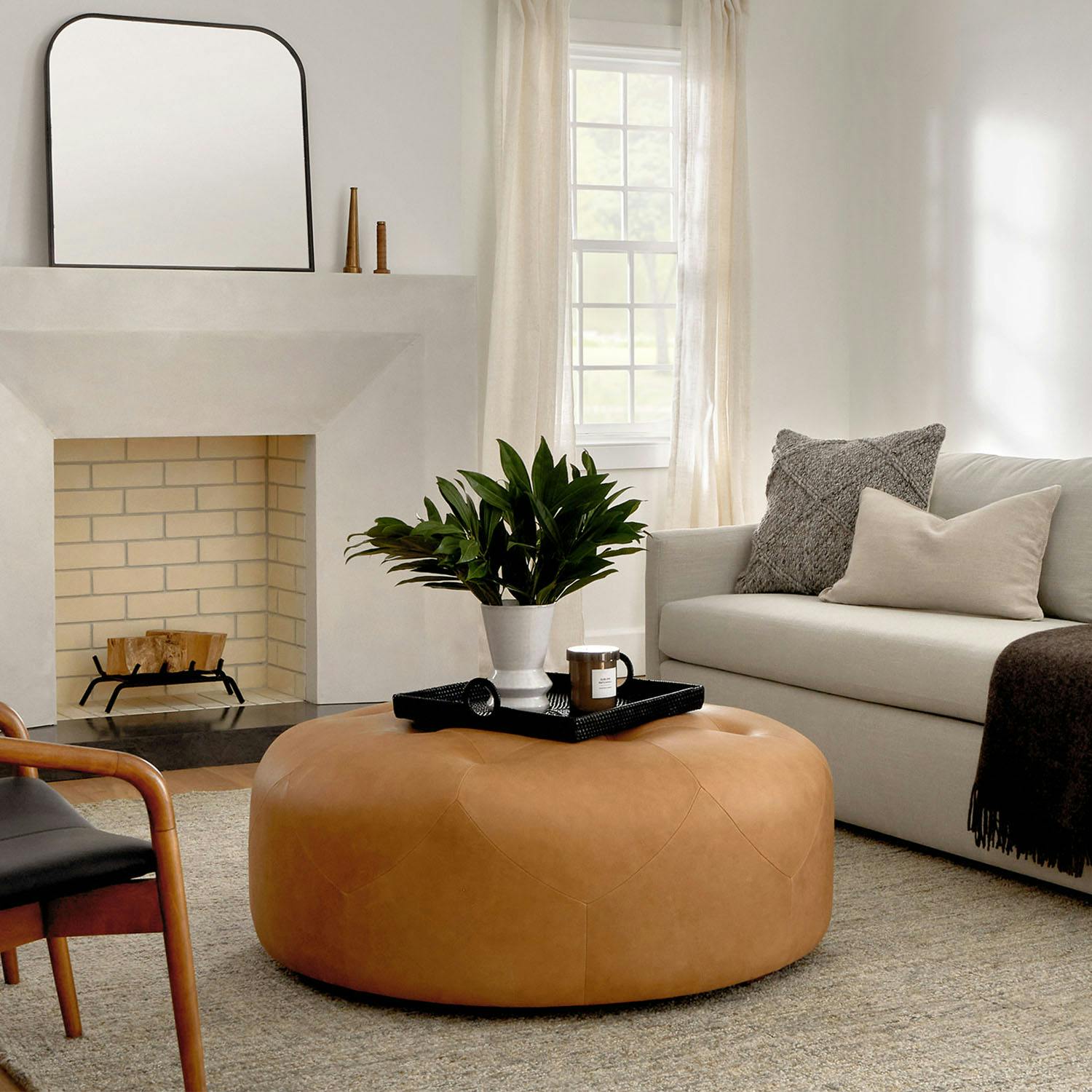 Timpani 41" Leather Ottoman - Charme Tan