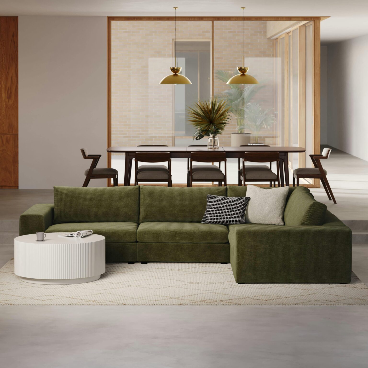 Beta 133.5" Modular L Sectional - Cypress Green