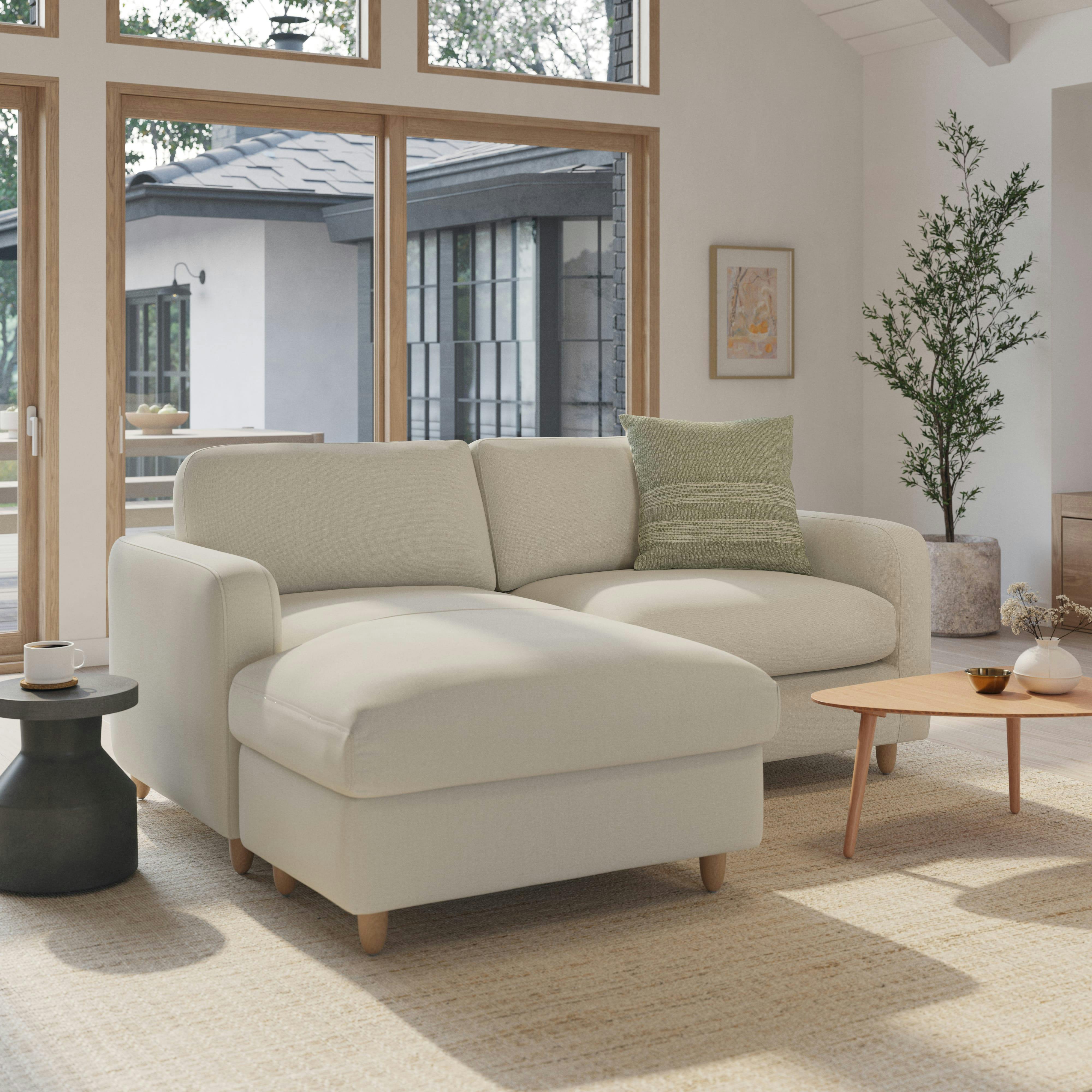 Vati 80" Left Storage Sectional - Natural Oak and Buckler Ivory