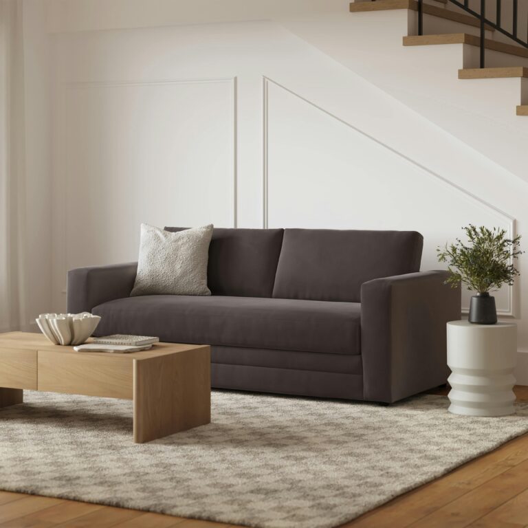 Riley 84" Velvet Storage Sofa - Hale Warm Gray