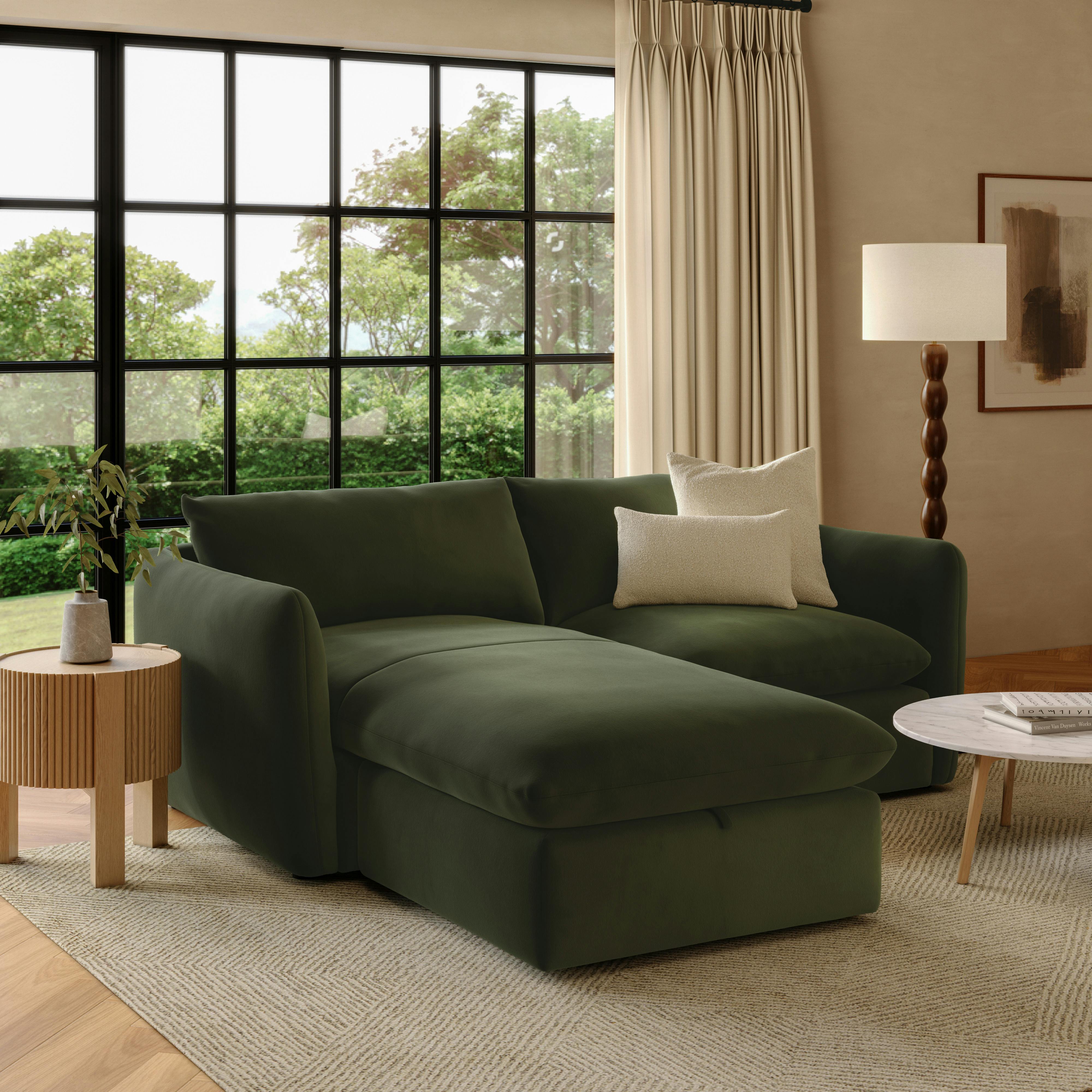 Leigh 86" Velvet Reversible Storage Sectional - Hale Fir Green