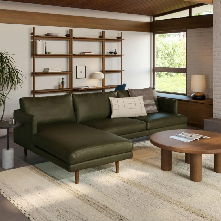 Burrard 112" Leather Left Sectional - Charme Green