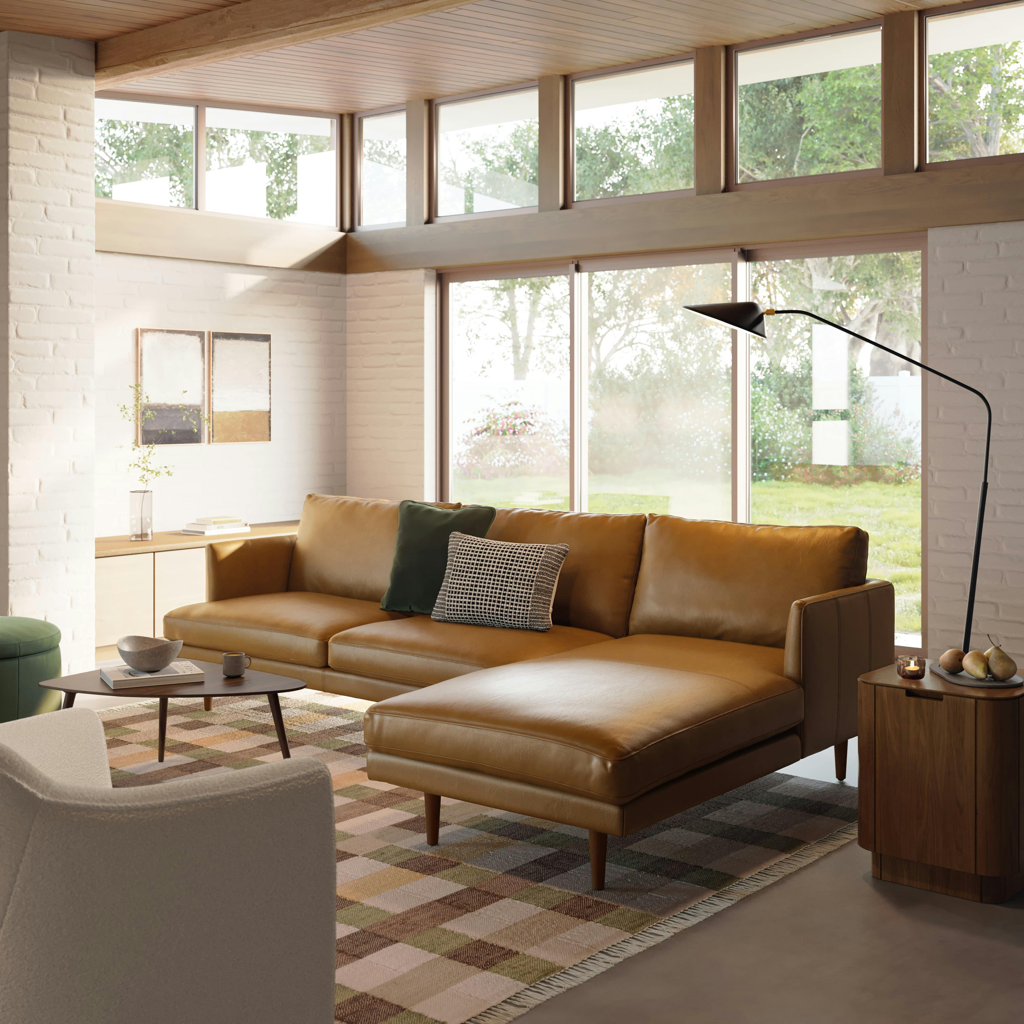 Burrard 112" Leather Right Sectional - Bella Caramel