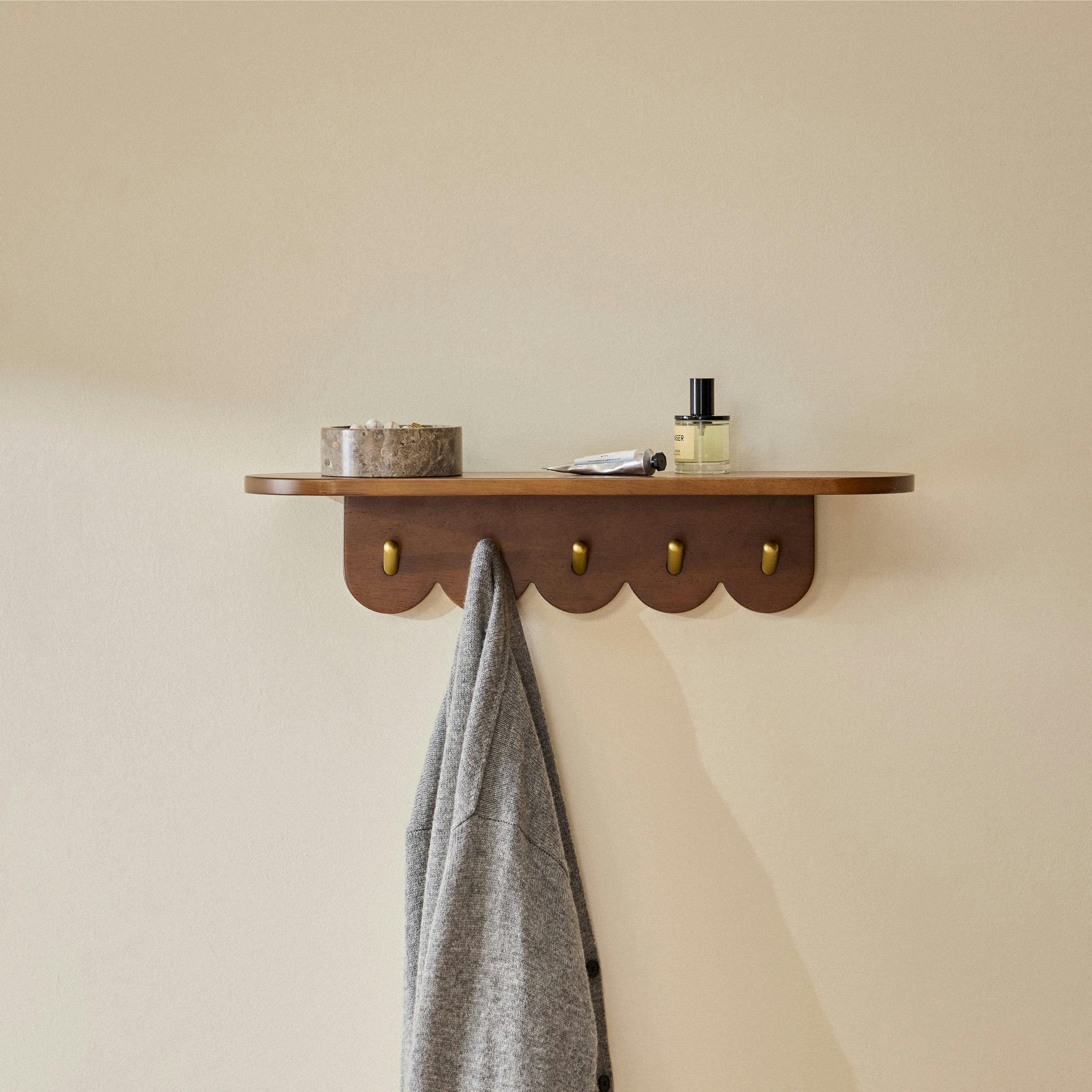 Shelly 24.5" Shelf and Coat Rack - Brass and Walnut
