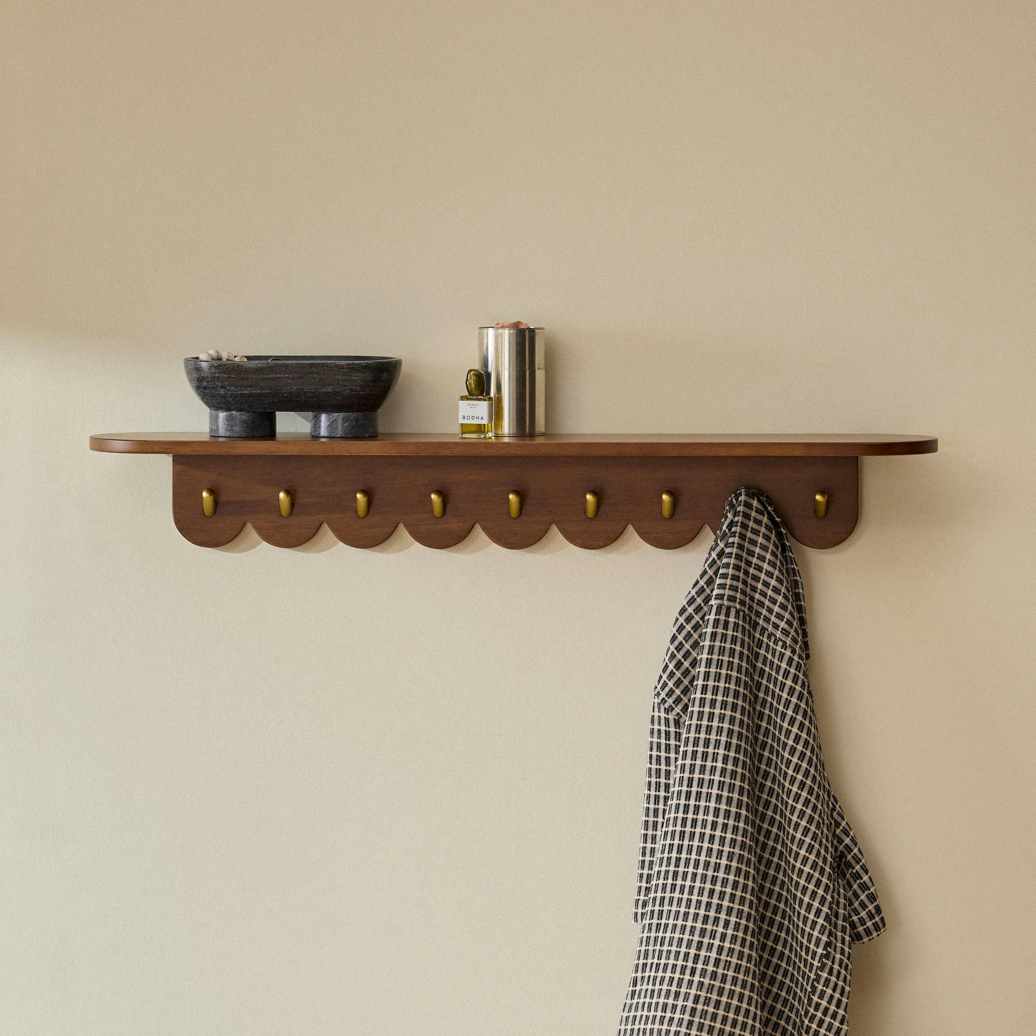 Shelly 38" Shelf and Coat Rack - Brass and Walnut