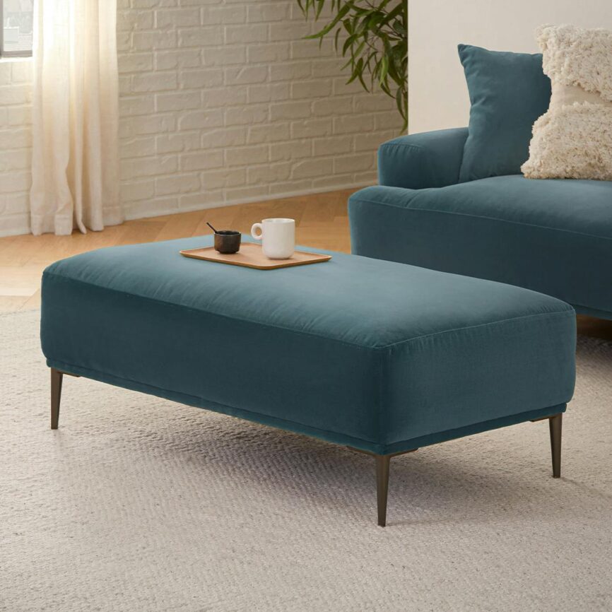 Abisko 45.5" Velvet Ottoman - Plush Pacific Blue