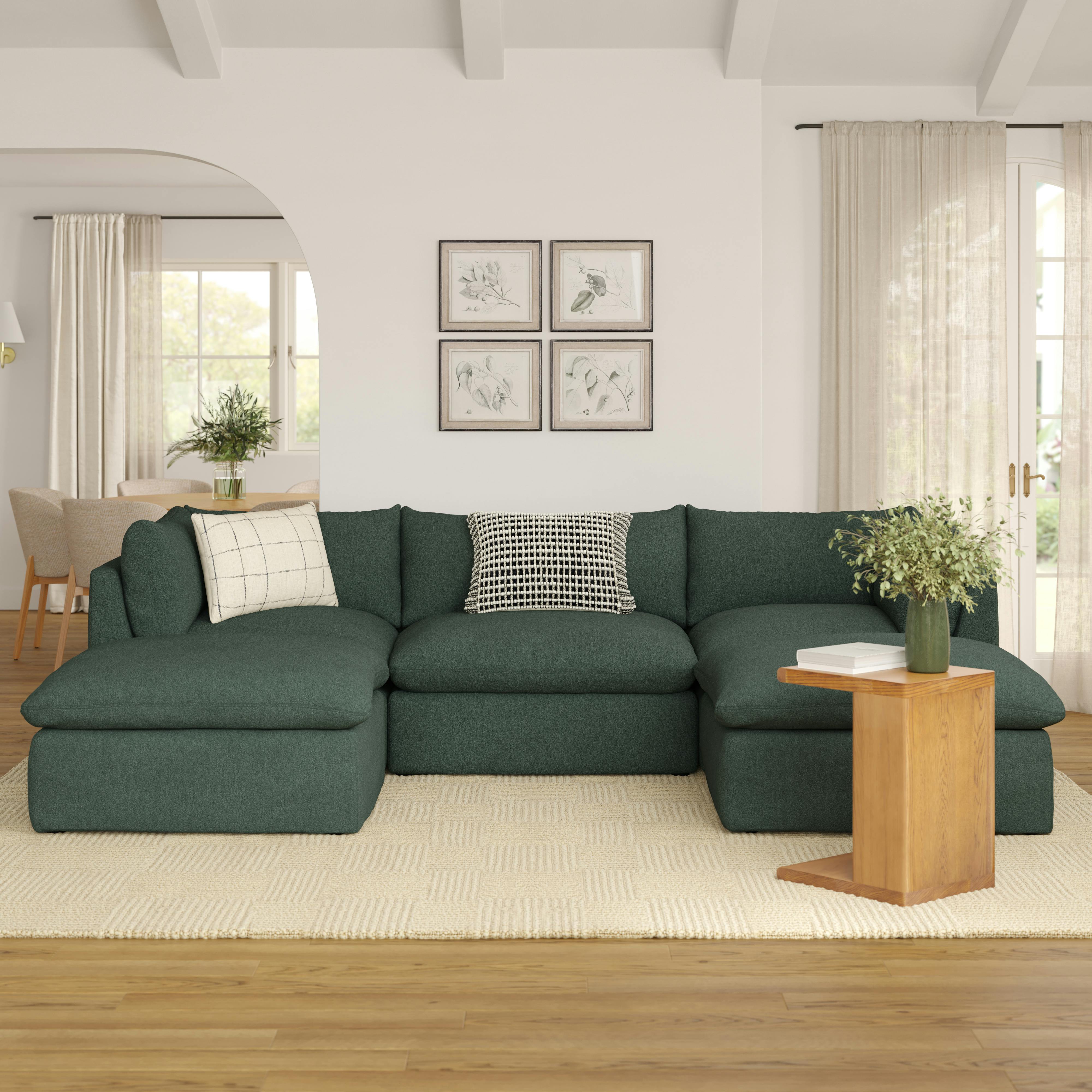 Leigh 120.5" Modular 3-Seater U-Shaped Sectional - Green Wool Bouclé