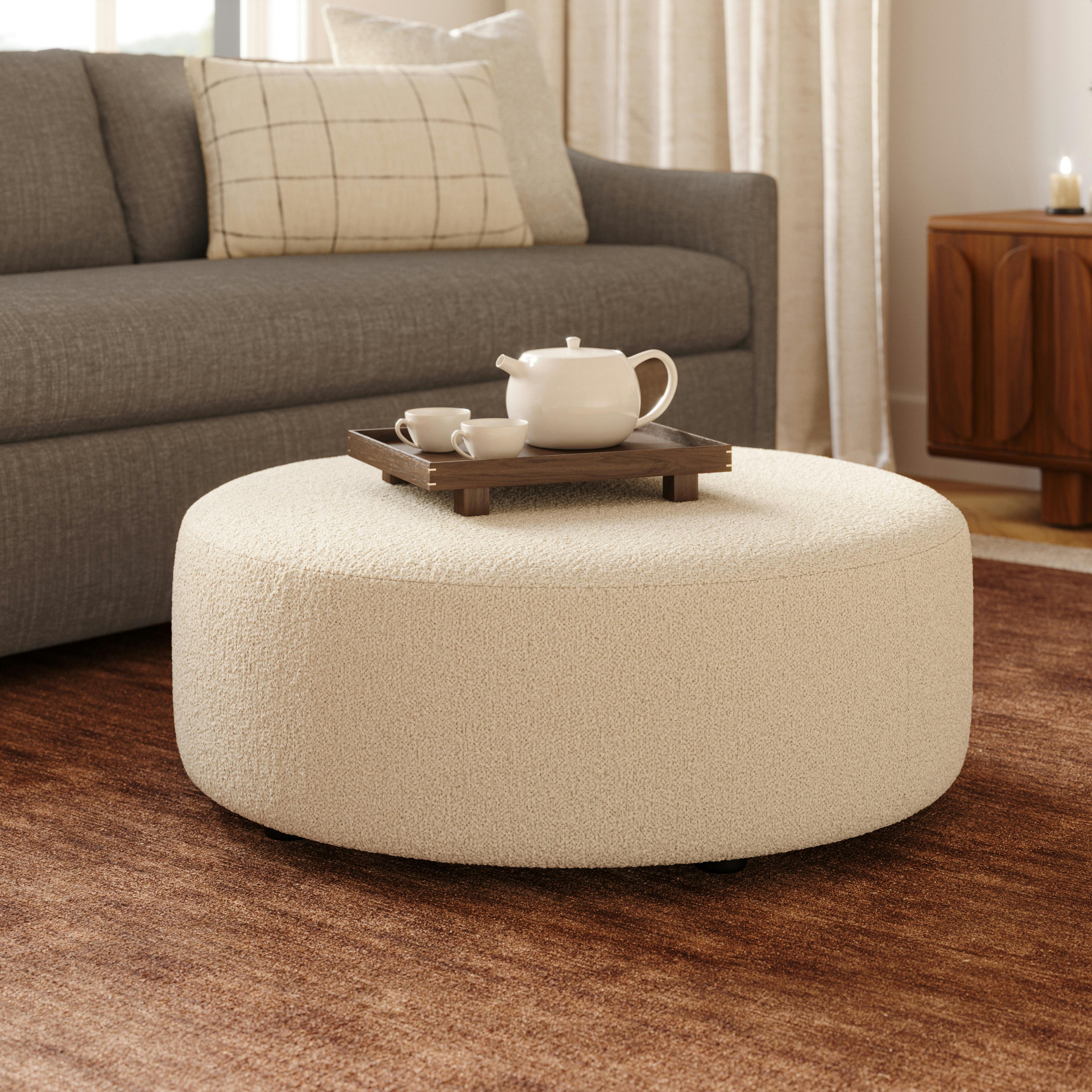 Avery 36" Ottoman - Ivory Wool Bouclé