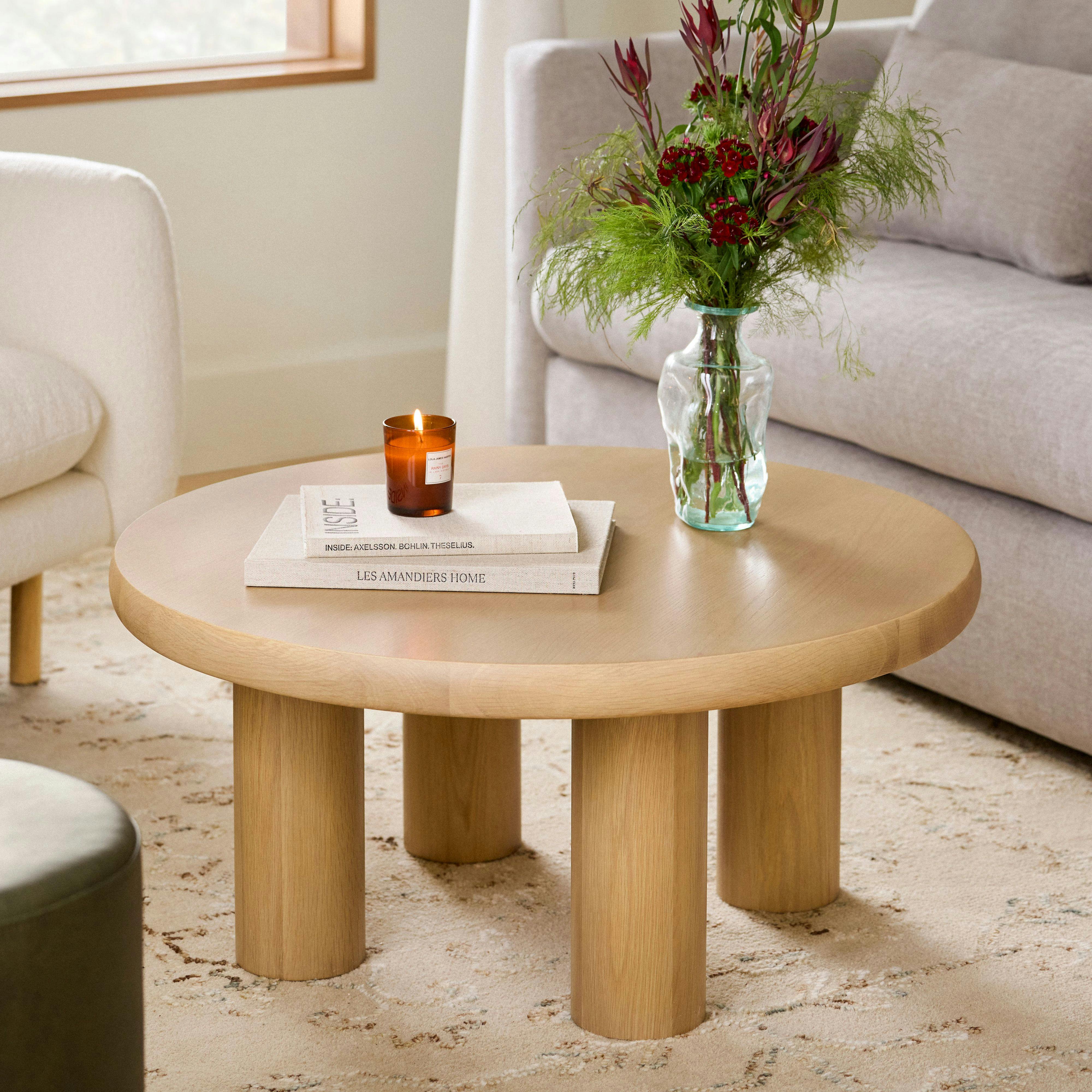 Adel 35" Round Coffee Table - White Oak