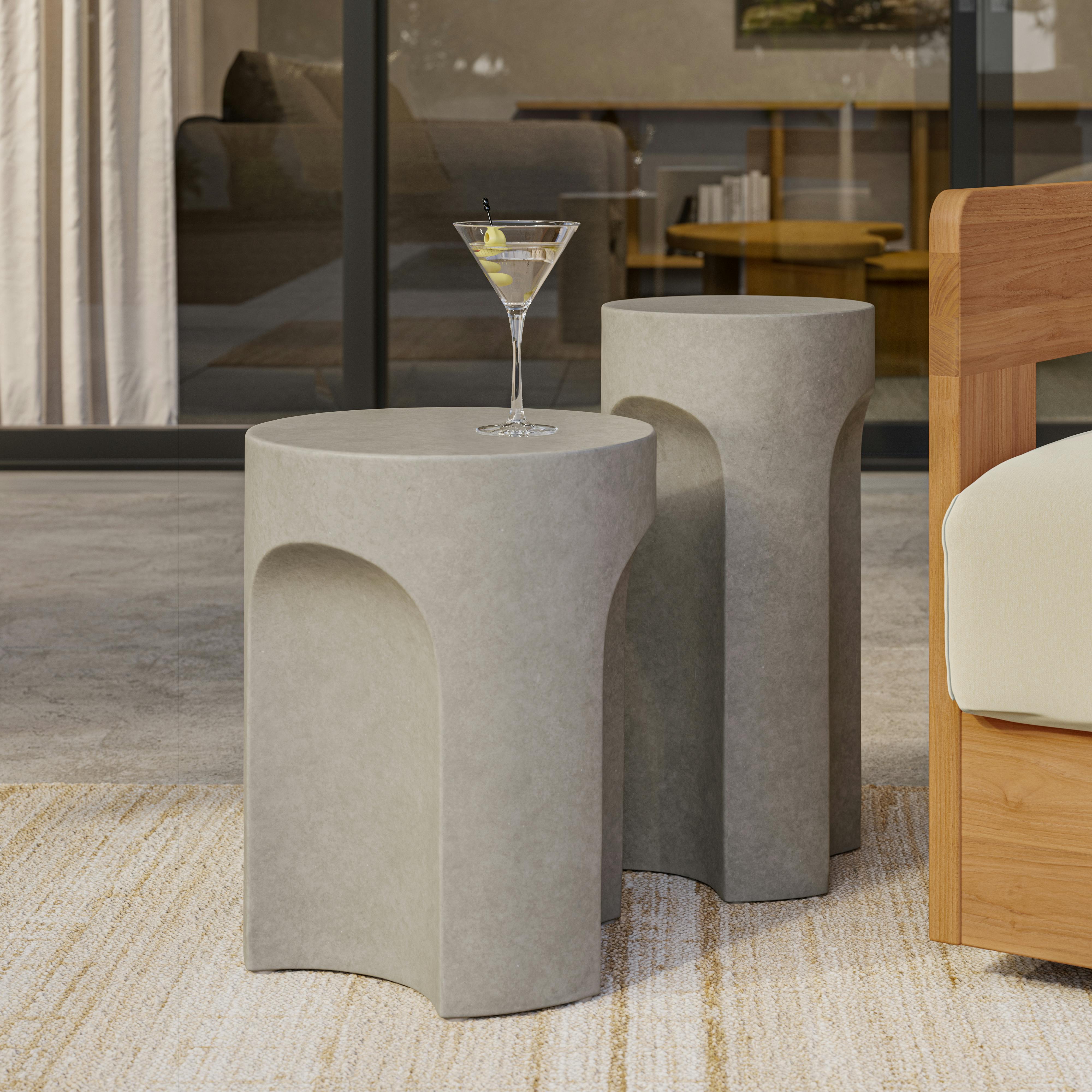 Noah Outdoor Cement Drink & Side Table Set - Gray