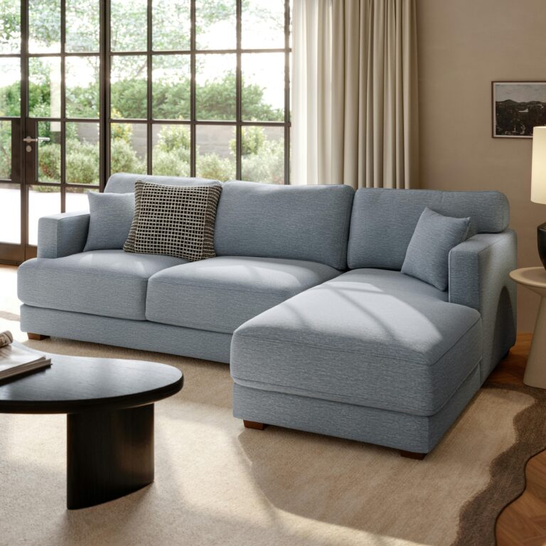 Dawn 100" Right Sectional - Silver Light Blue