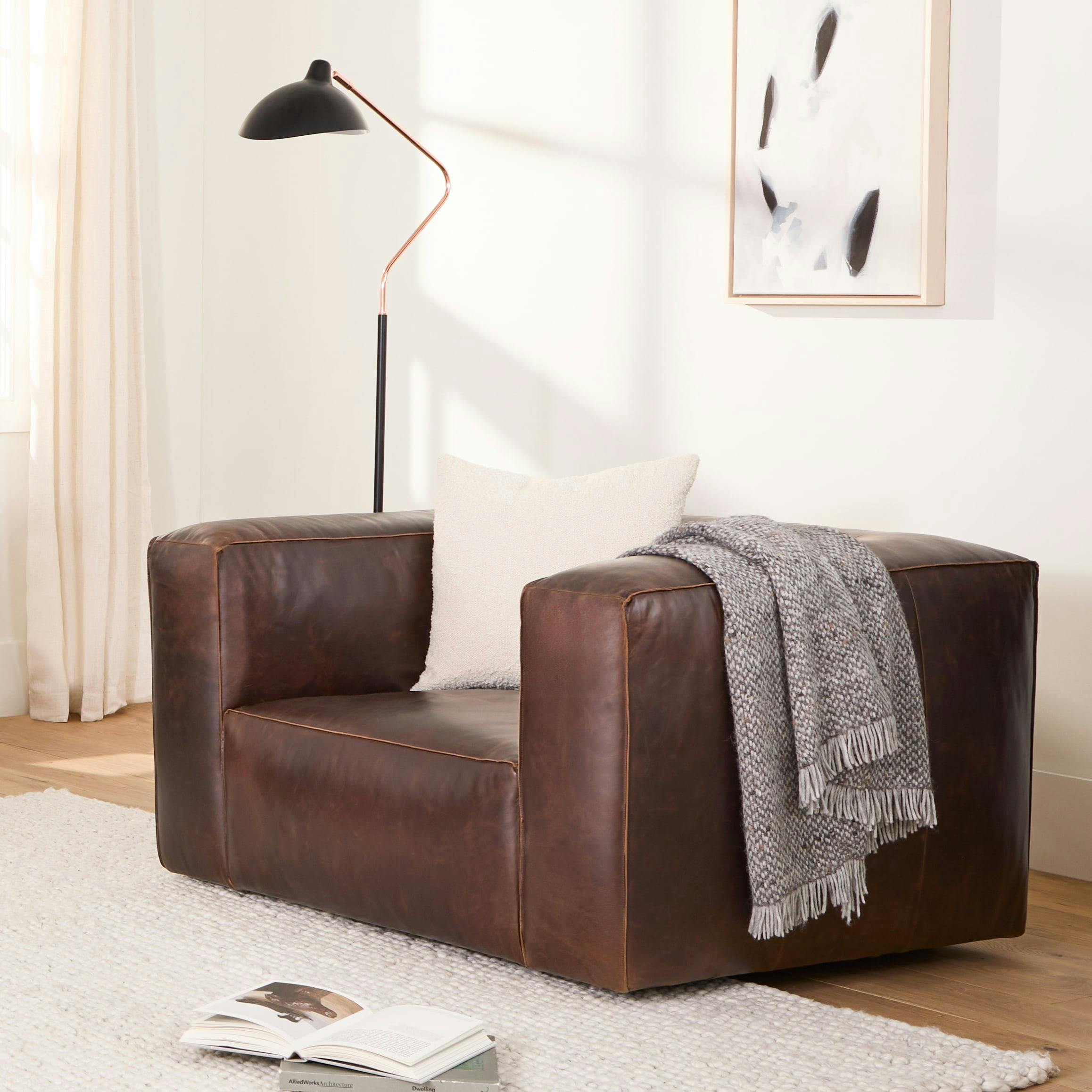 Cigar 44" Leather Swivel Lounge Chair - Indiana Brown