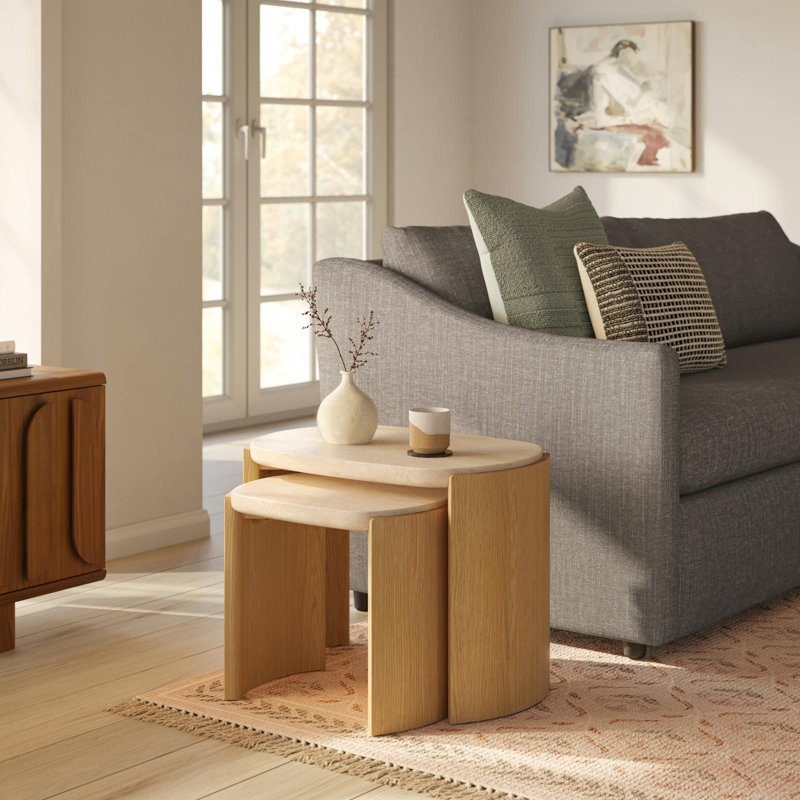 Isla 25" Travertine Nesting Side Tables