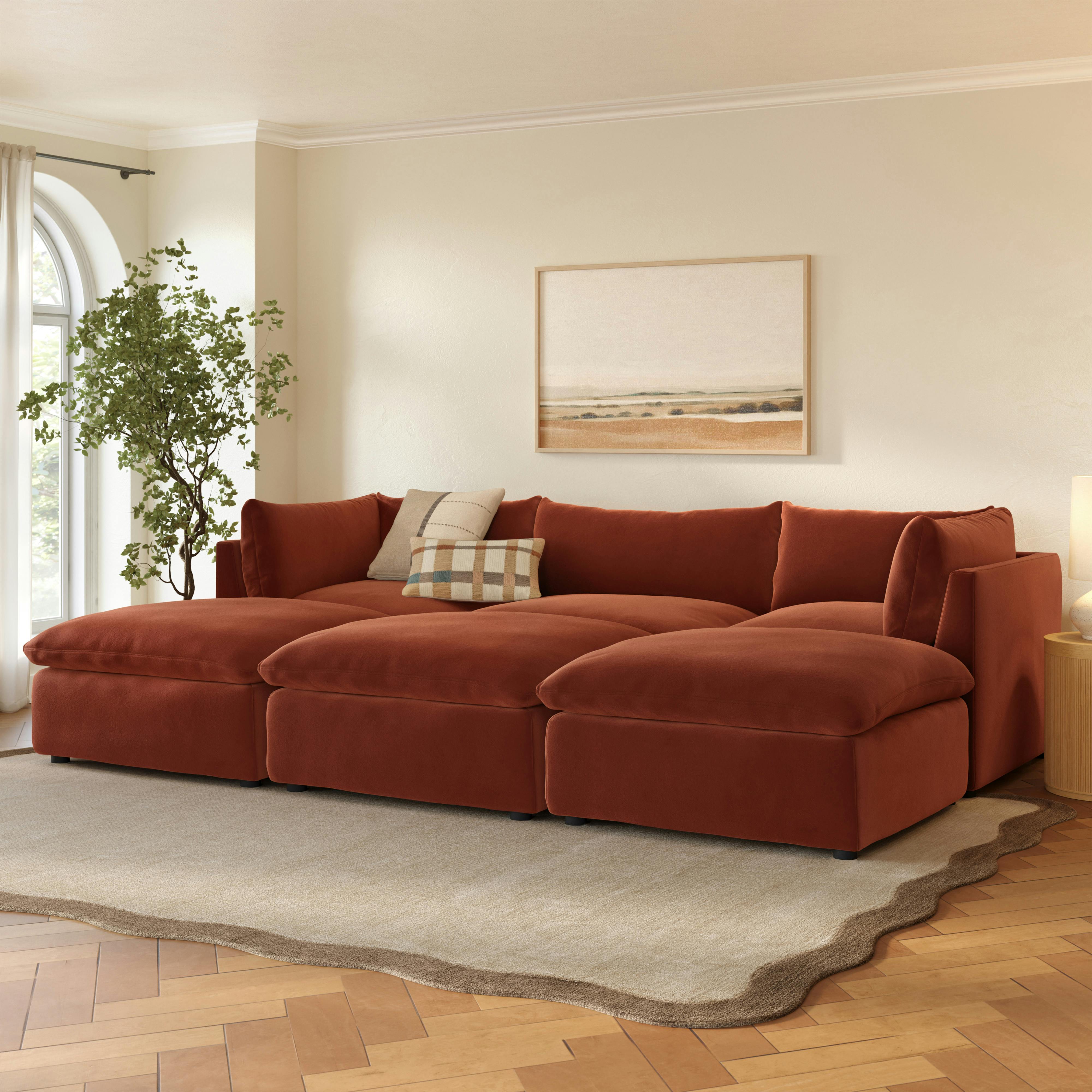 Leigh 120.5" Velvet Modular Open Pit Sectional - Hale Rust