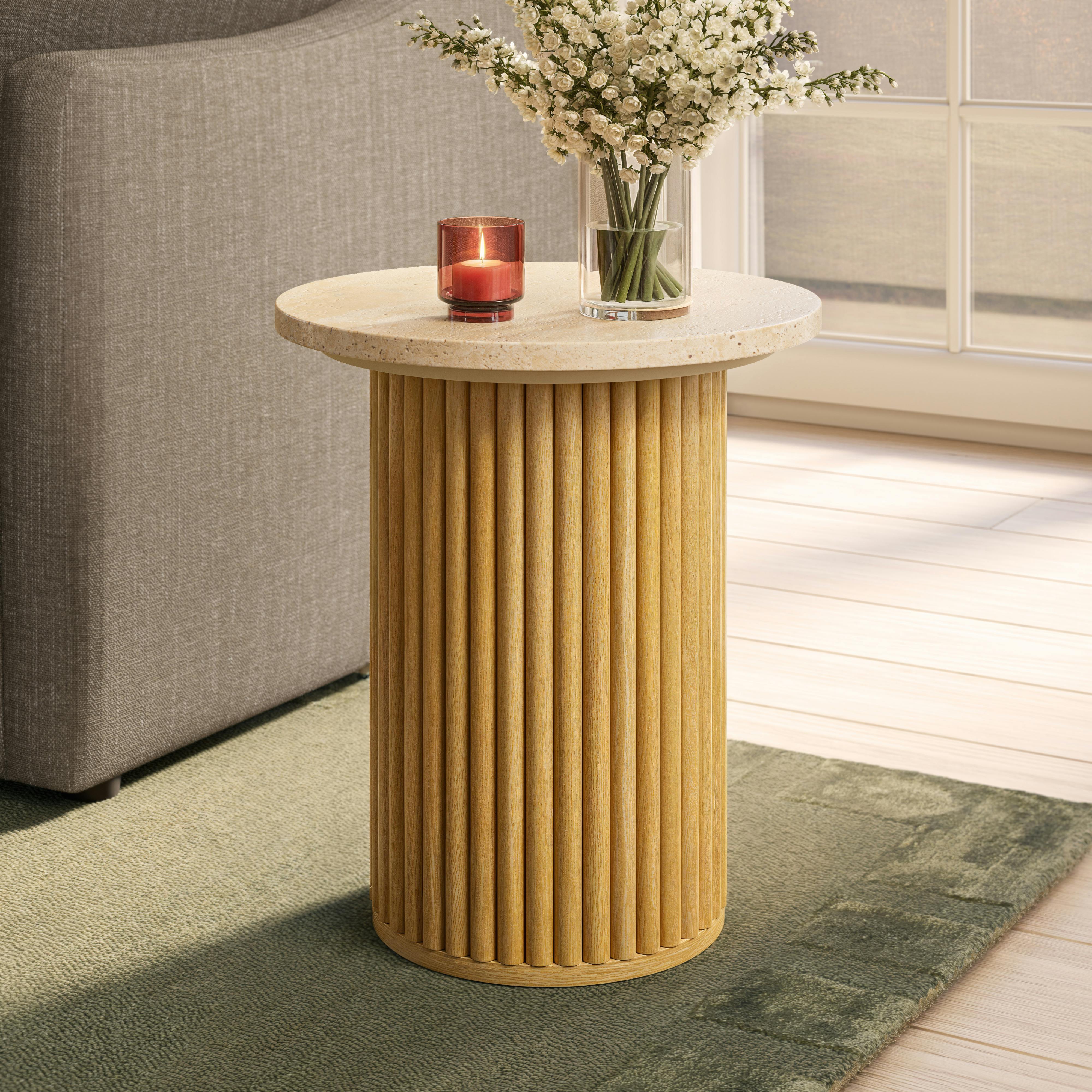 Tala Travertine Side Table - Natural Oak