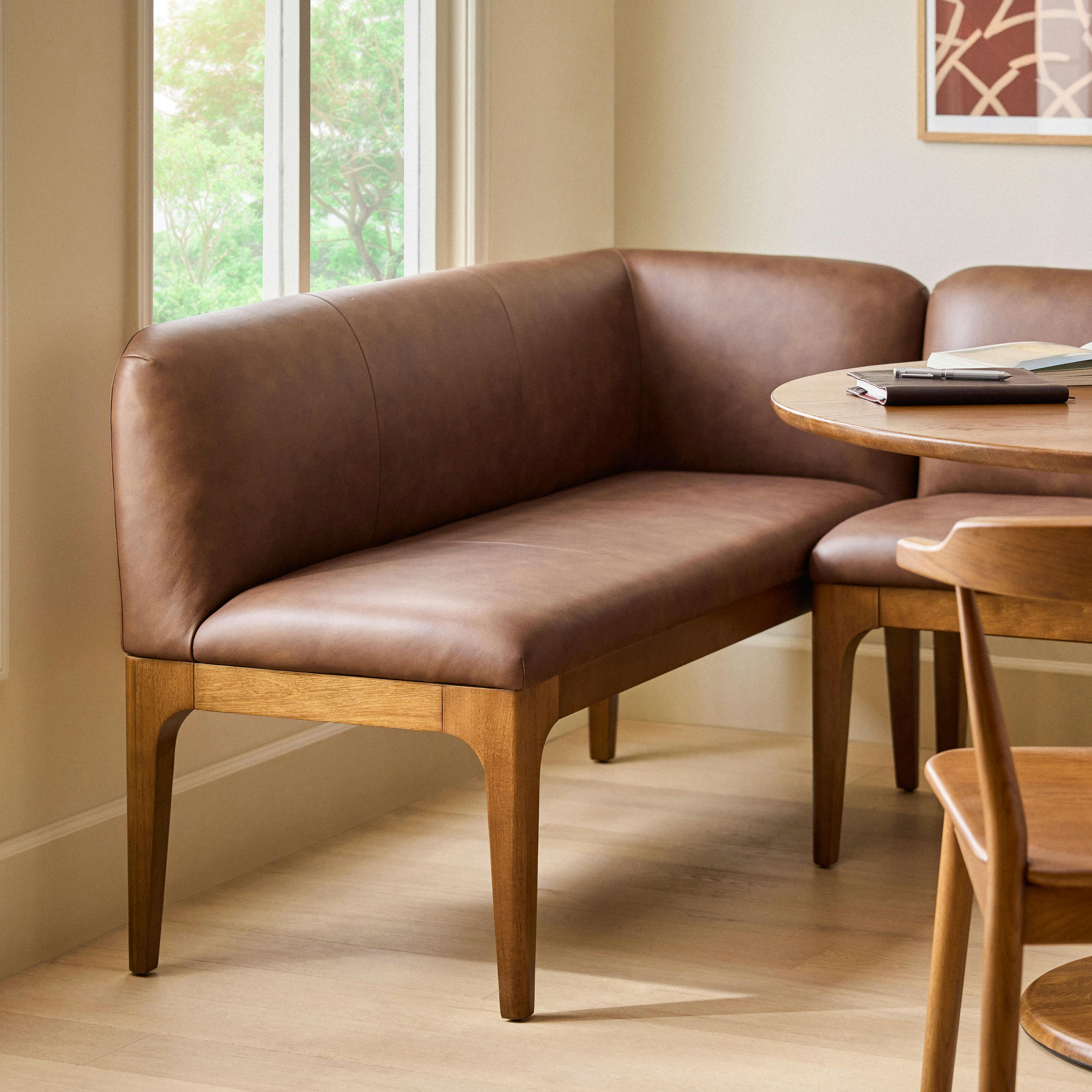 Rosin 56.75" Leather Right Corner Banquette - Smoked Oak and Lucia Brown